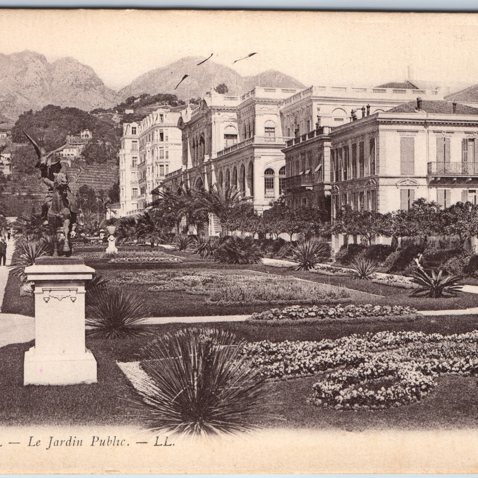 c1910s Menton, France Public Garden Statue Promenade Postcard French Riviera LL