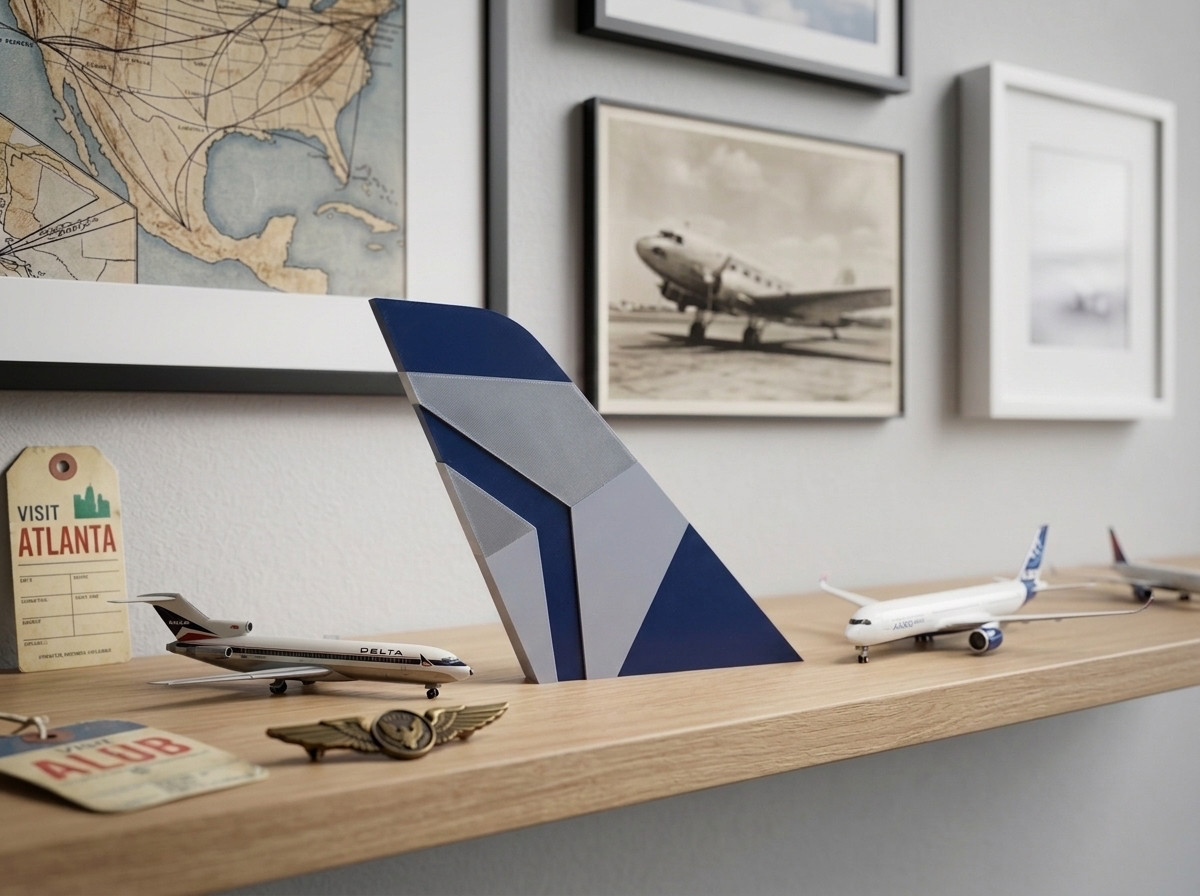 Delta Air Lines 100th Anniversary Tail Fin – 3D Printed Wall, Desk & Shelf Sign Delta Air Lines 100th Anniversary Tail Fin – 3D Printed Wall, Desk & Shelf Sign