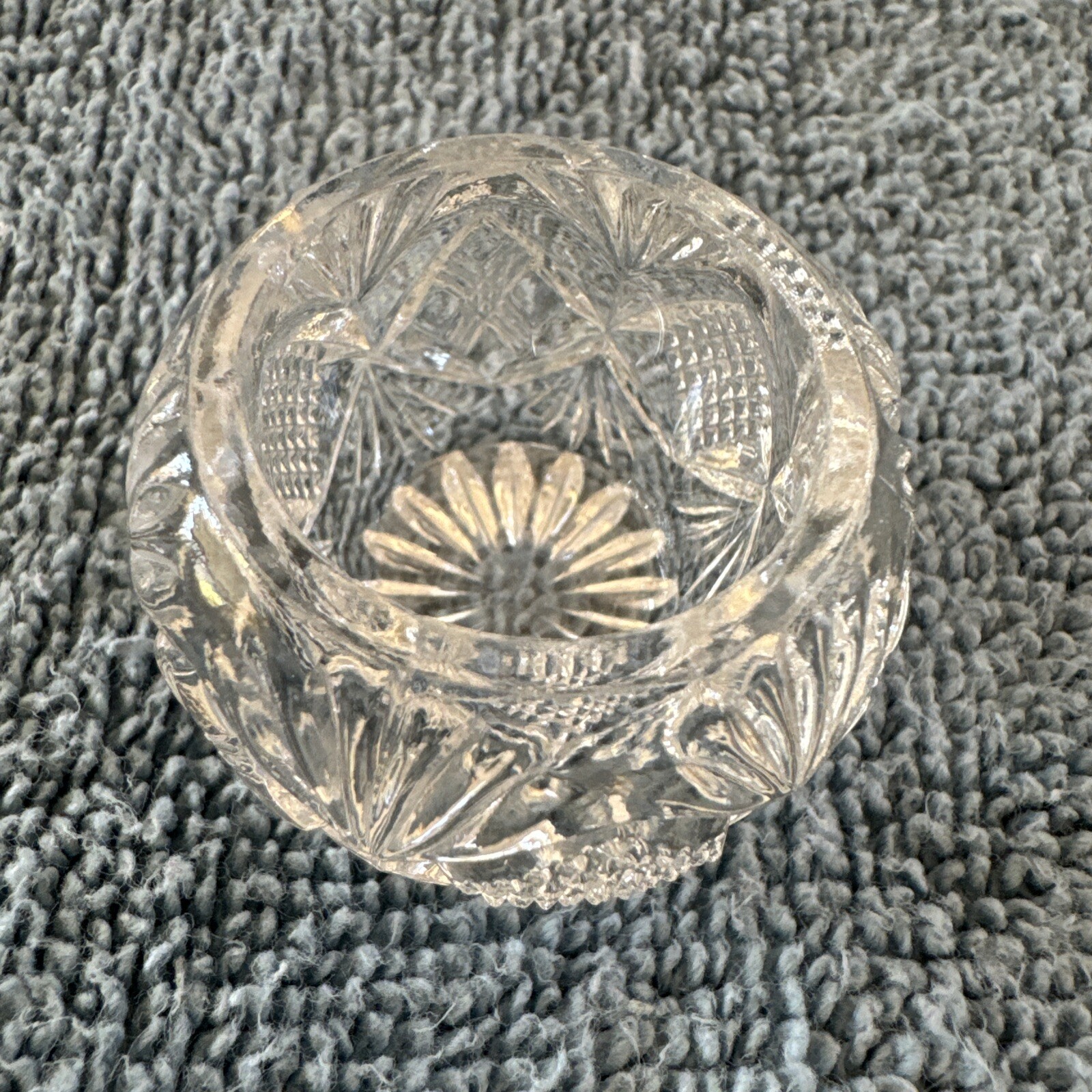 Vintage EAPG Salt Cellar Fancy Clear Glass Diamond Point Facet Salt Cellar