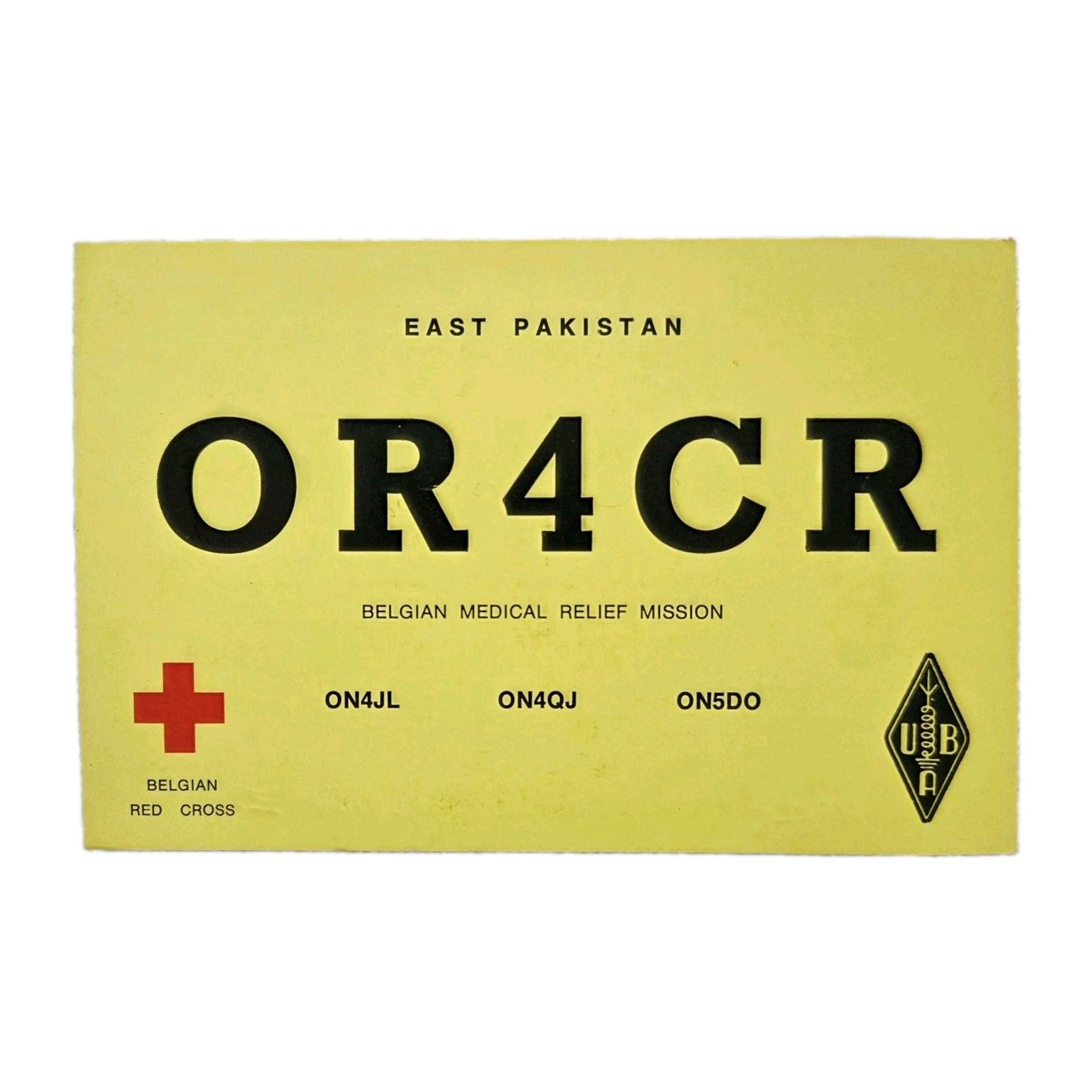 Vintage QSL Ham Radio Post Card East Pakistan 1971 Belgian Red Cross Hy-Gain
