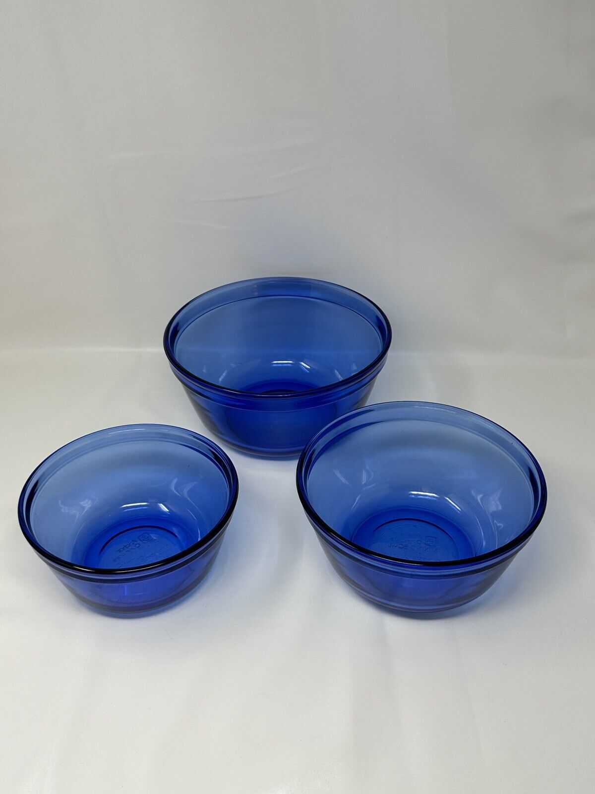 Anchor Hocking Ovenware Cobalt Blue Glass Nesting Mixing Bowls ~ Set Of 3