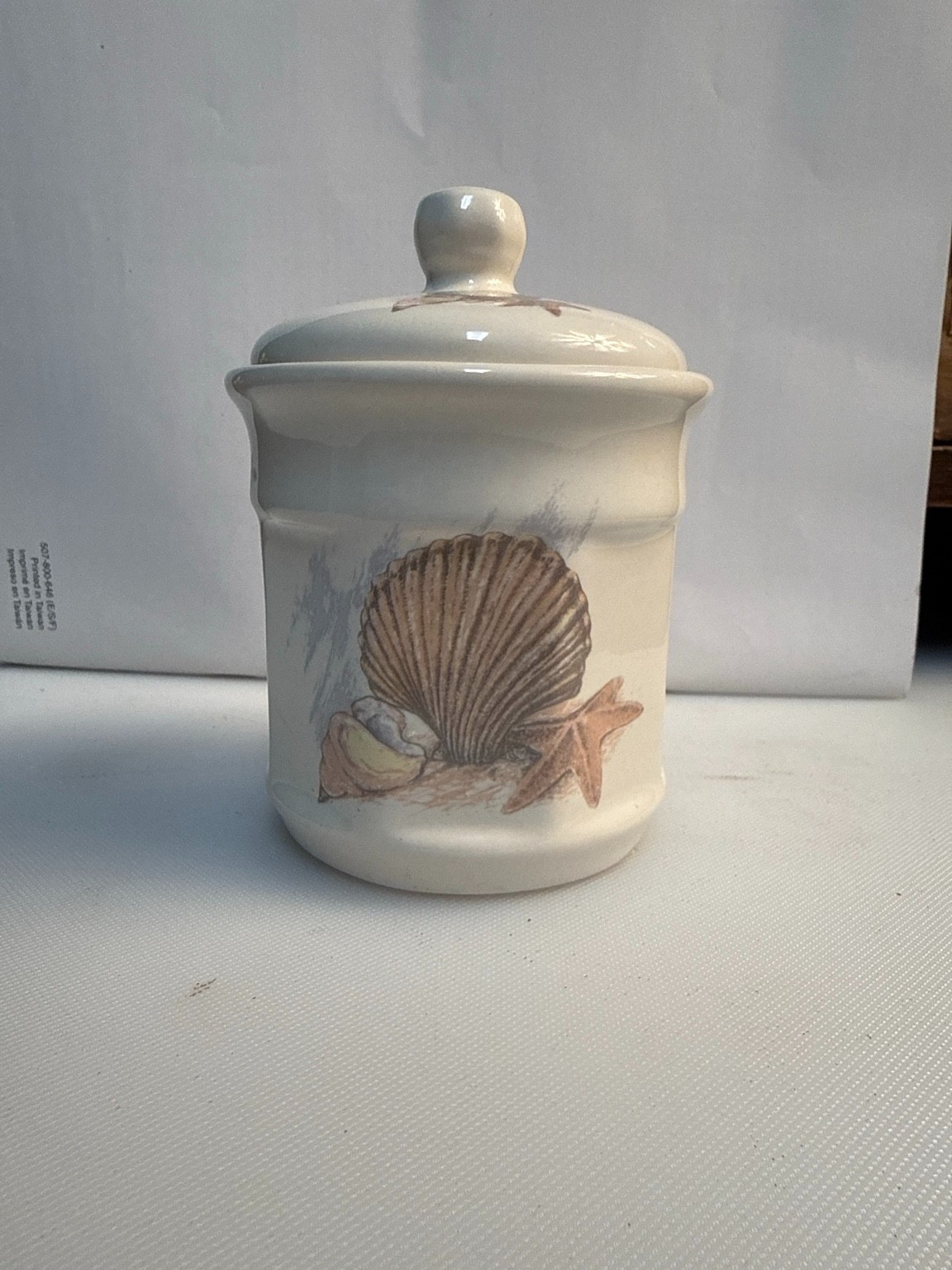 Vintage VB Athena Seashell Ceramic Canister Jar w/ Lid Coastal Beach Decor Made 