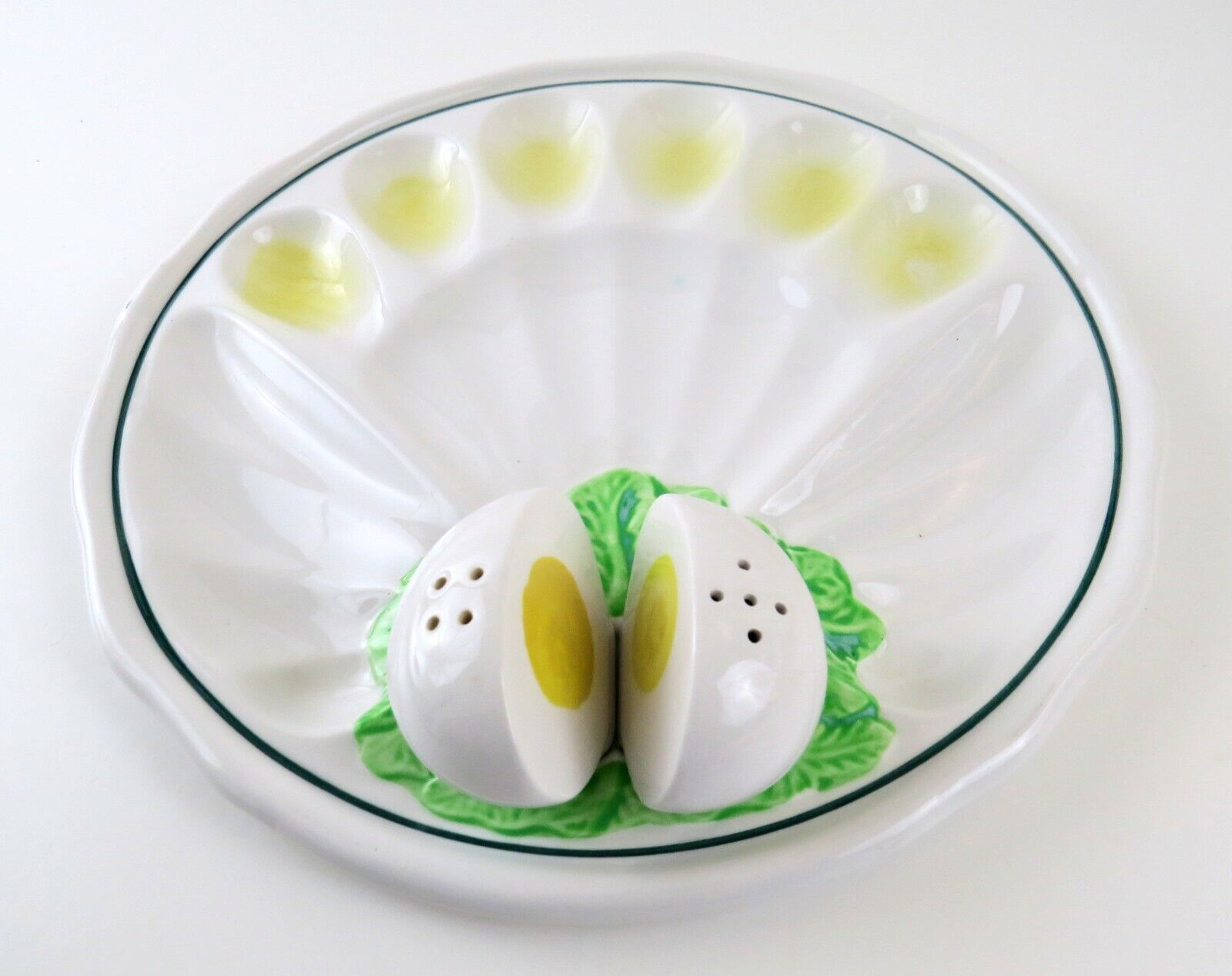 Vintage Vcagco Hard Boiled Egg Serving Tray with Egg Salt Pepper Shakers, Japan