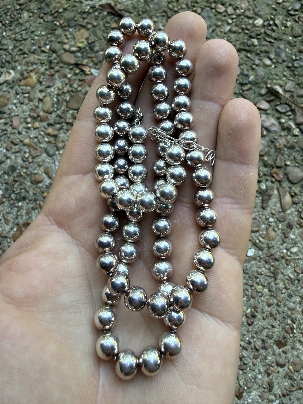 Hefty 26” Southwestern Sterling Silver Navajo Pearl Beads Necklace