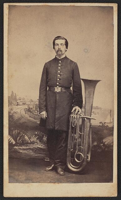 Photo:Penn Yan NY Union Soldier Saxhorn Civil War Studio Portrait 1860s