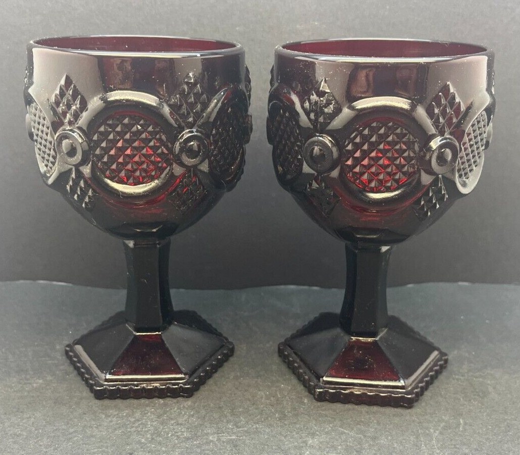Vintage Avon 1876 Cape Cod Ruby Red 2 Water Goblets