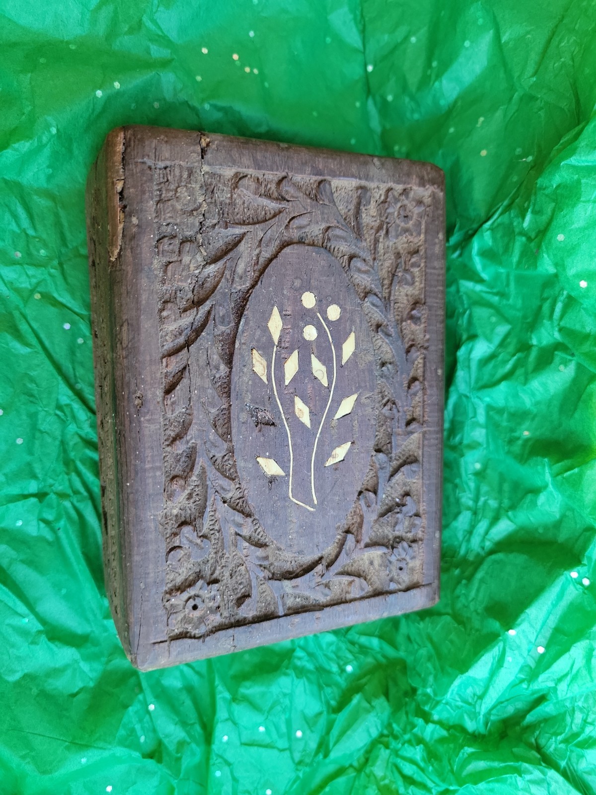Vintage Hand Carved Wooden Jewelry Trinket Box Made In India 4X6 Vintage Hand Carved Wooden Jewelry Trinket Box Made In India 4X6