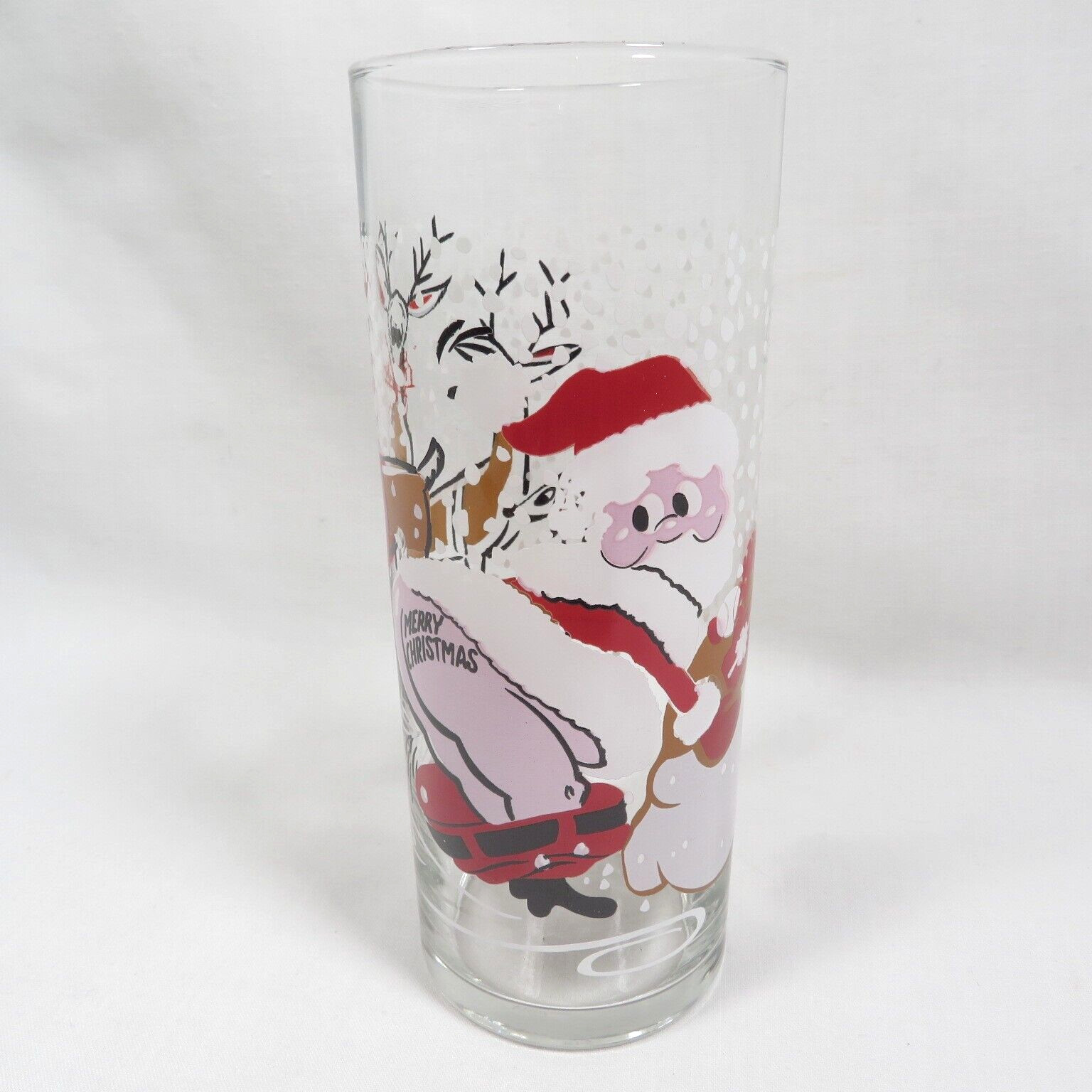 Vintage Christmas Tumbler Mooning Santa Claus Libbey Glass Tom Collins