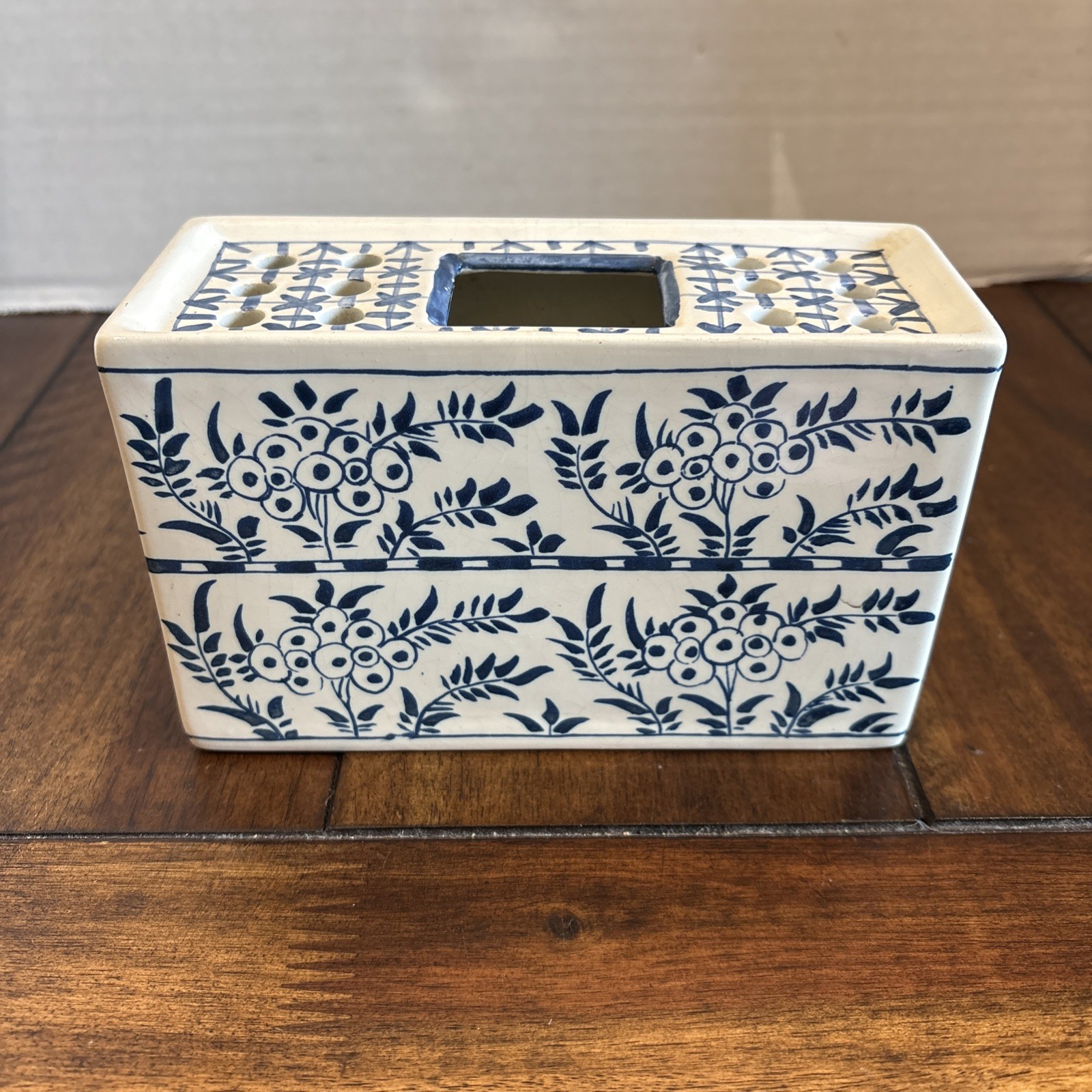 Vintage Dutch Delft Faience Flower Brick Vase