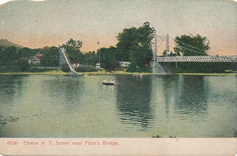 Elmira NY New York Scene near Fitch\'s Bridge Water Slide and Rowboats pm 1908 DB