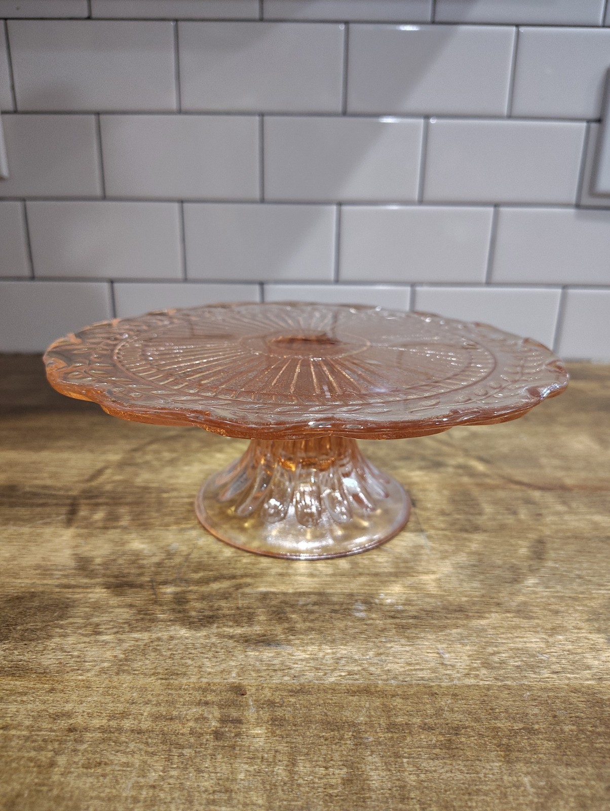 Pink Depression Glass Pedestal Cake Stand 9\