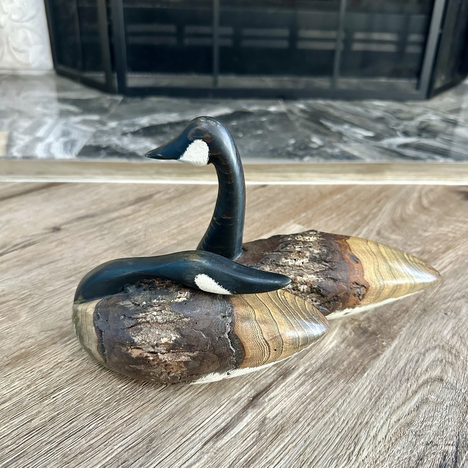 2 VTG Hand Carved Wooden Goose Signed By Artist Chris Boone 2020 Primitive Art