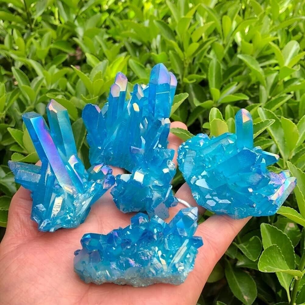 Wholesale Lot 1 Lb Blue Angel Aura Quartz Cluster Rainbow Crystal Healing Energy