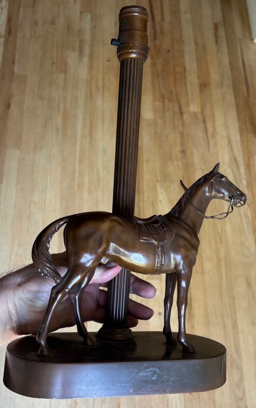 15” Rare Antique 1930s Weidlich Brothers Co Horse Bronze Finish Lamp W.B Mfg Co