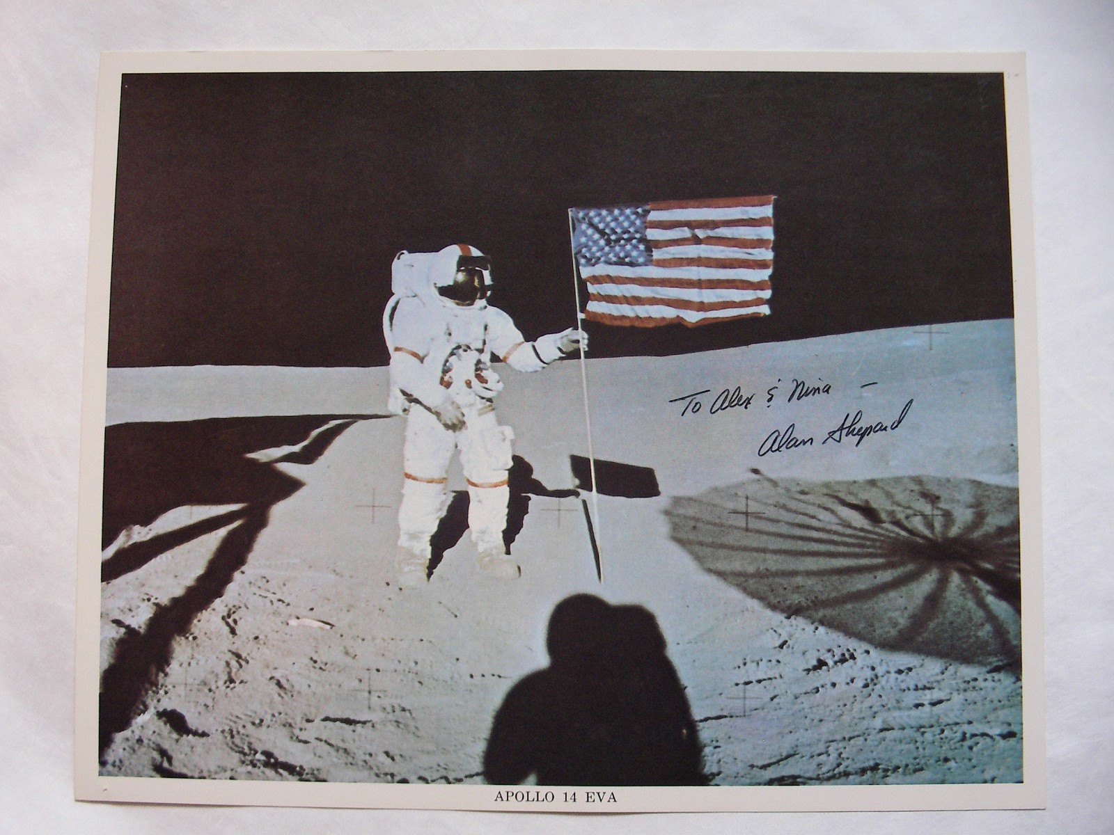 Apollo 14 Astronaut Alan Shepard Hand-Signed EVA USA Flag 8x10 NASA Litho/Photo