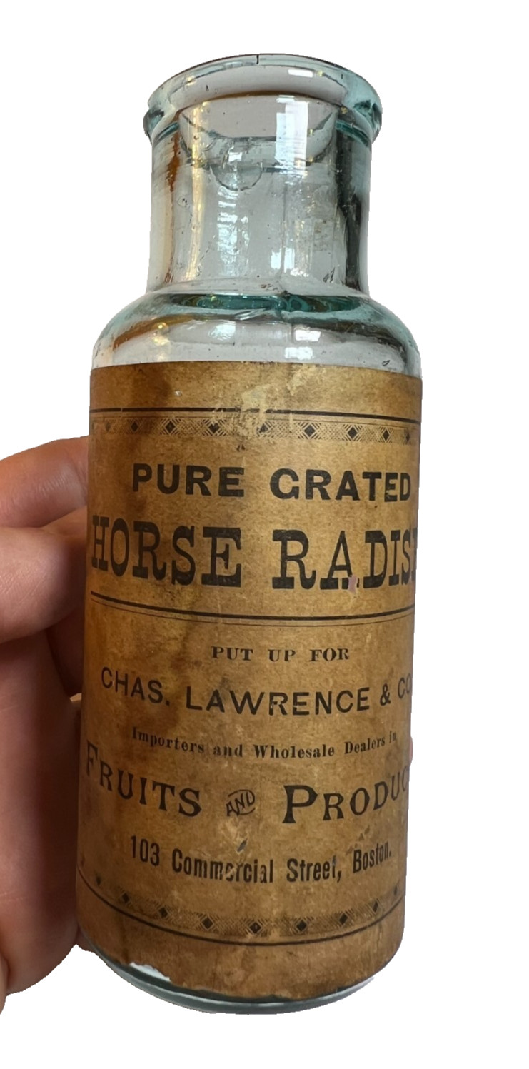 Antique 1890s Labeled Horse Radish Chas Lawrence Boston Massachusetts Bottle Jar