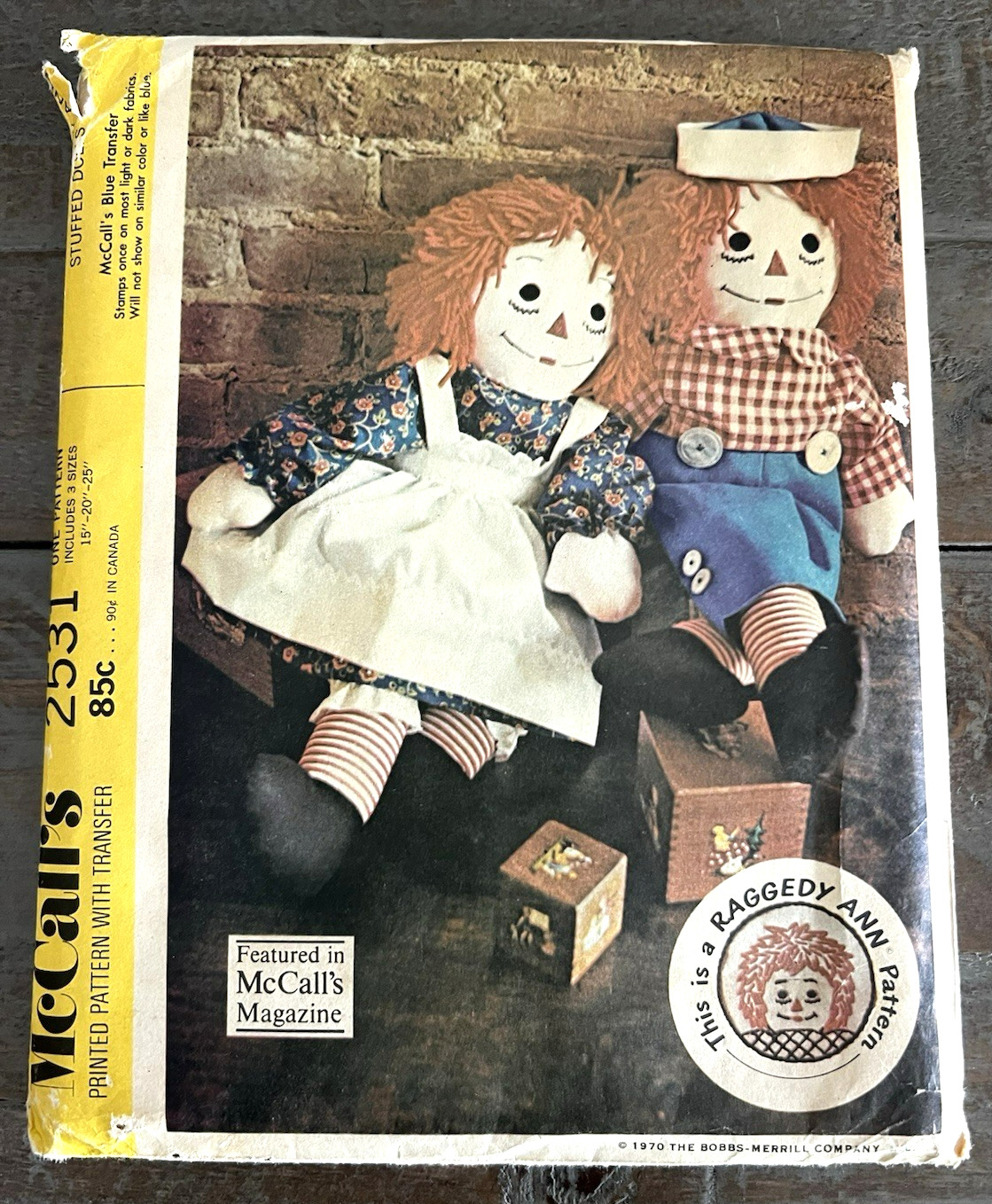 Vintage 1970 McCall's Pattern #2531 – Raggedy Ann & Raggedy Andy Stuffed Dolls
