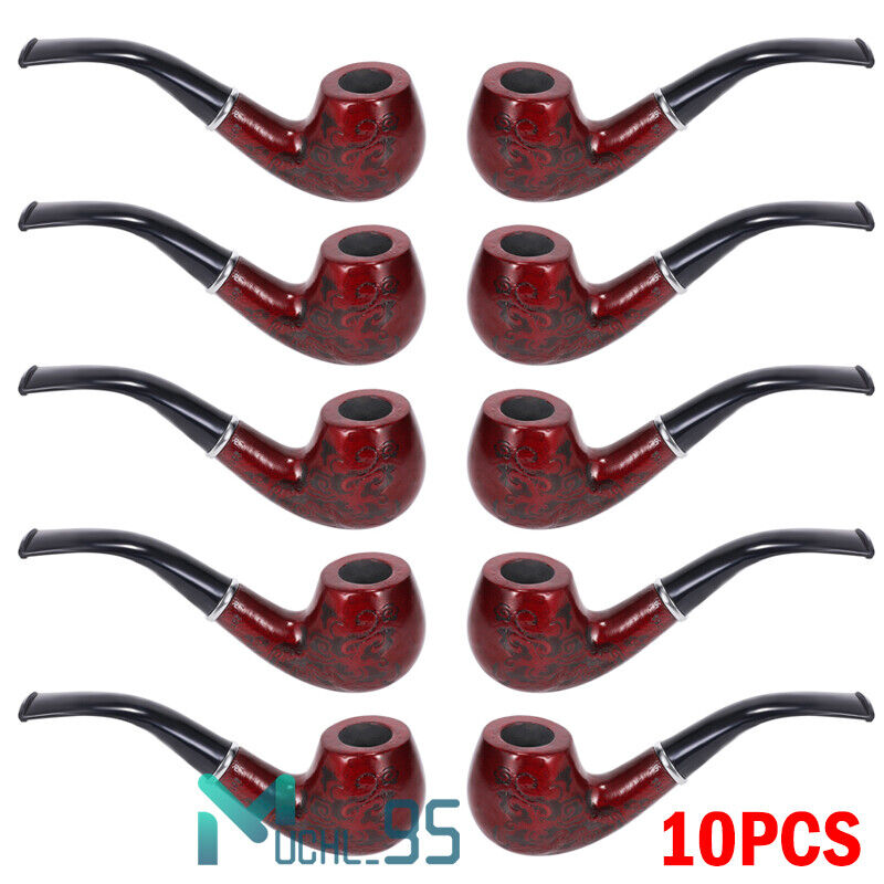 10PCS Handmade Durable Classic Wooden Wood Enchase Tobacco Smoking Pipe Gift
