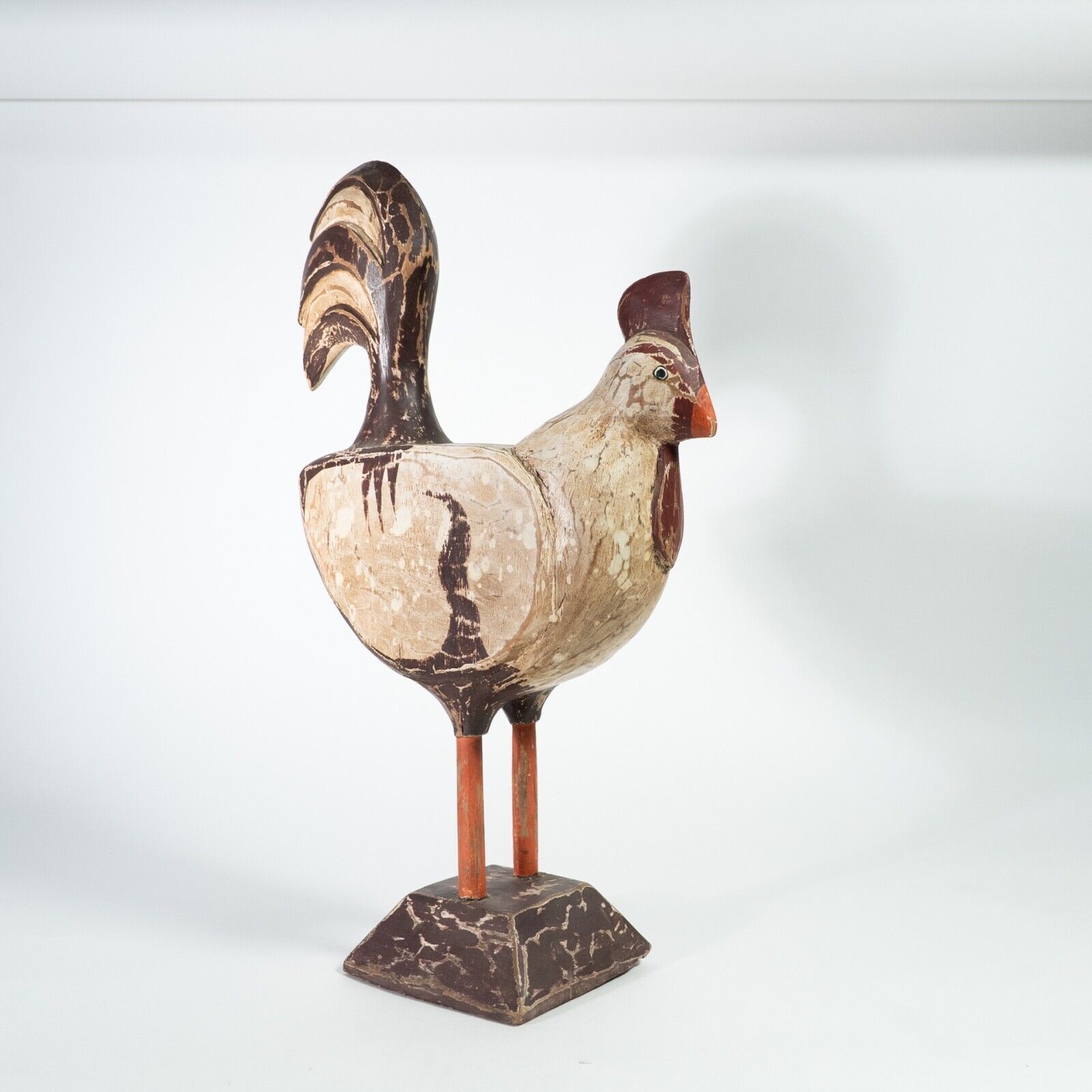 Vintage Wooden Hand Carved Rooster Folk Art Sculpture Rustic Decor