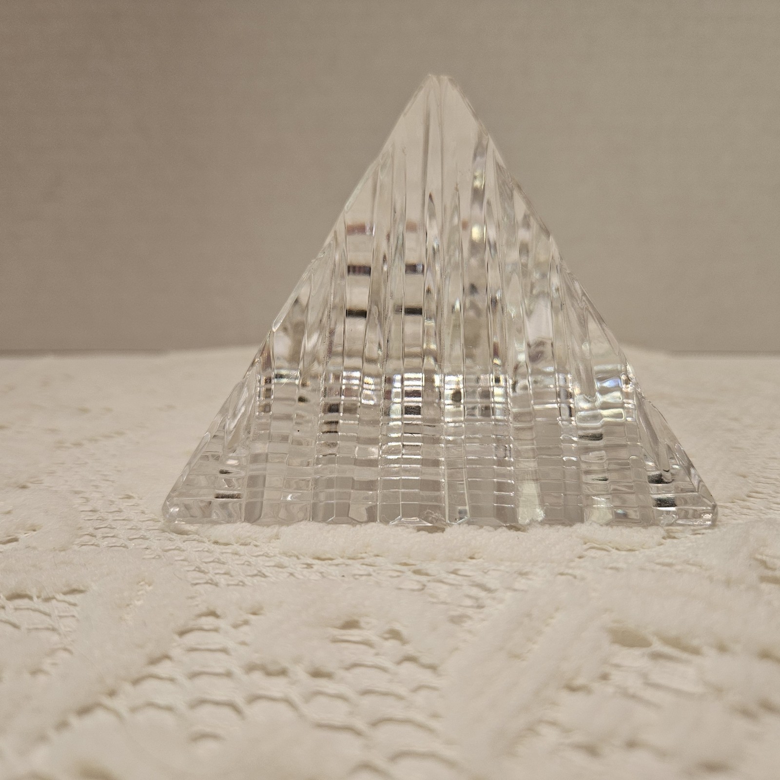 Vintage Astral Crystal Pyramid Paper Weight 3” FLAWED