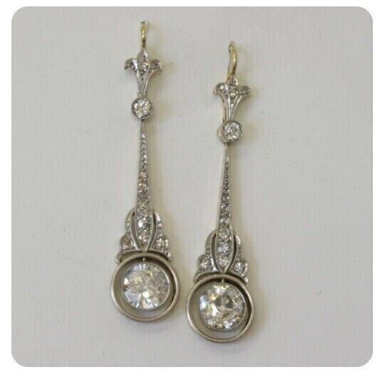 2.75Ct Art Deco Style Lab Created Diamond Dangle 14K White Gold Finish Earrings