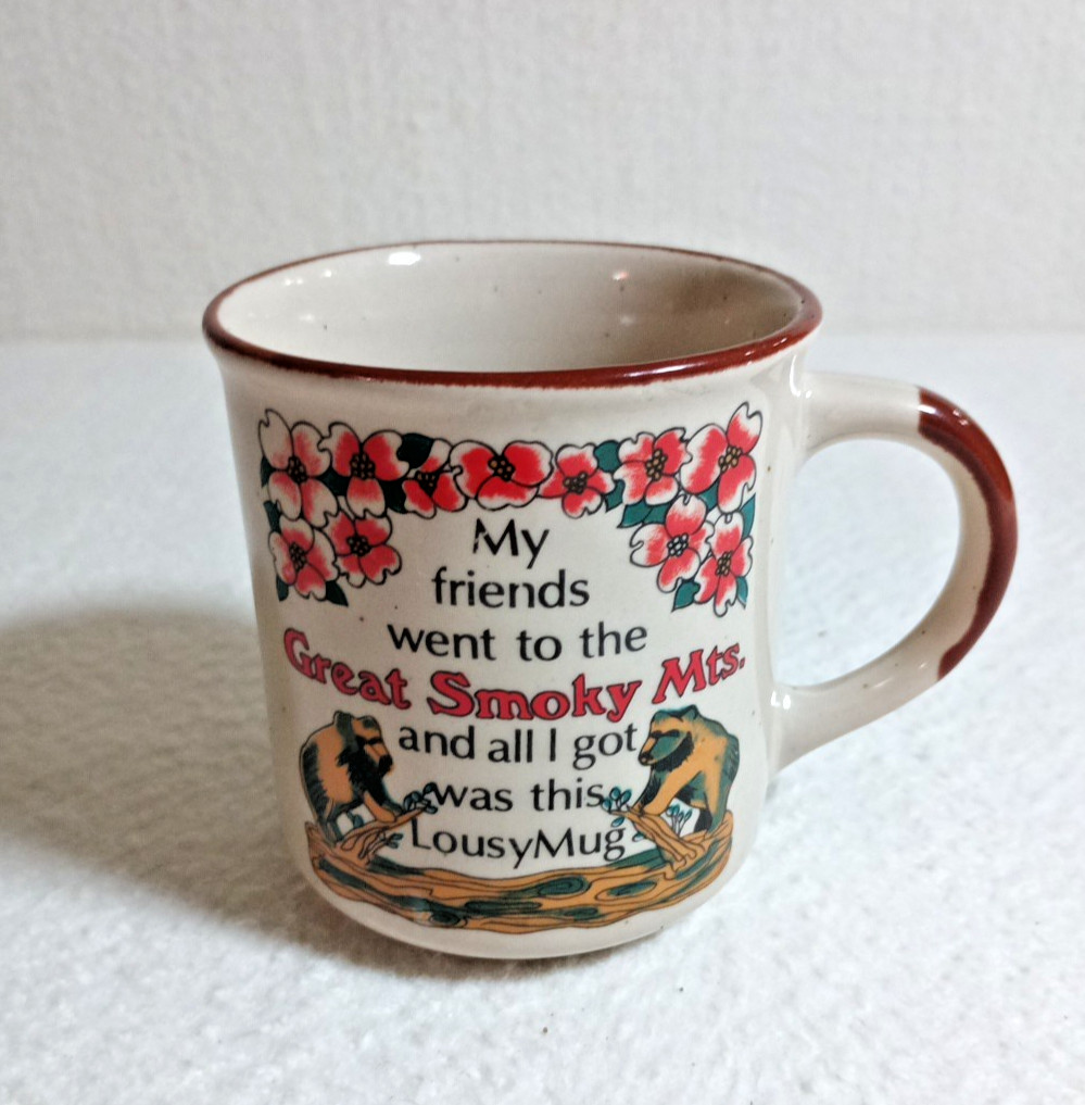 Vitg. Coffee Mug Great Smoky Mountains souvenir, 70s Ceramic Cup, Retro, Travel