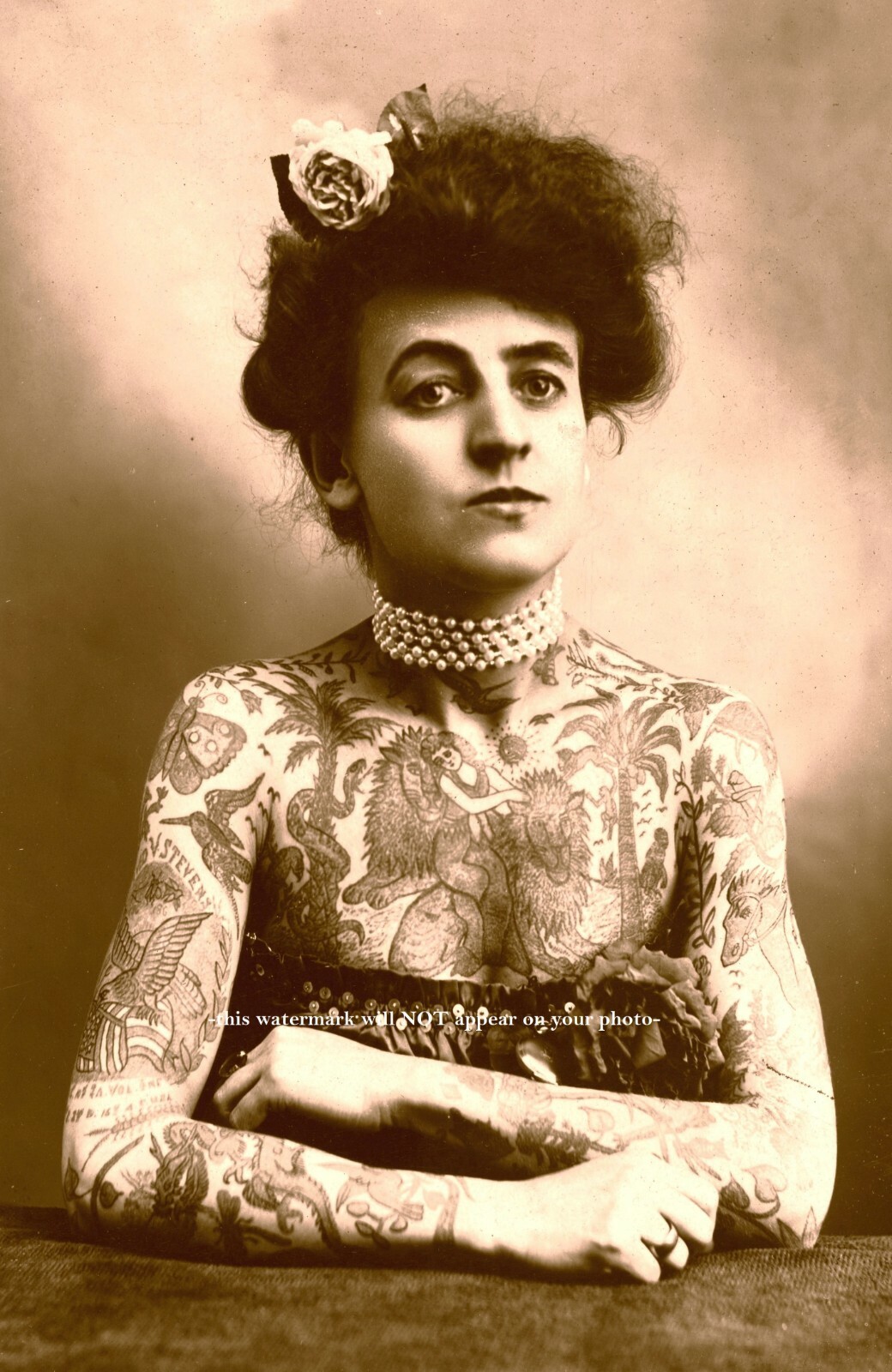 Sexy Tattoo Saloon Girl PHOTO Wild West Dance Hall Gambling Joint Tattooed Lady