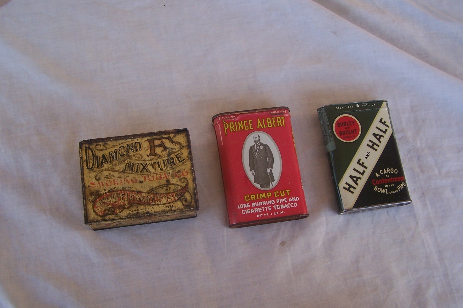 THREE Vintage Tobacco Tins:Prince Albert, Half and Half, Diamond F Mixture, NICE