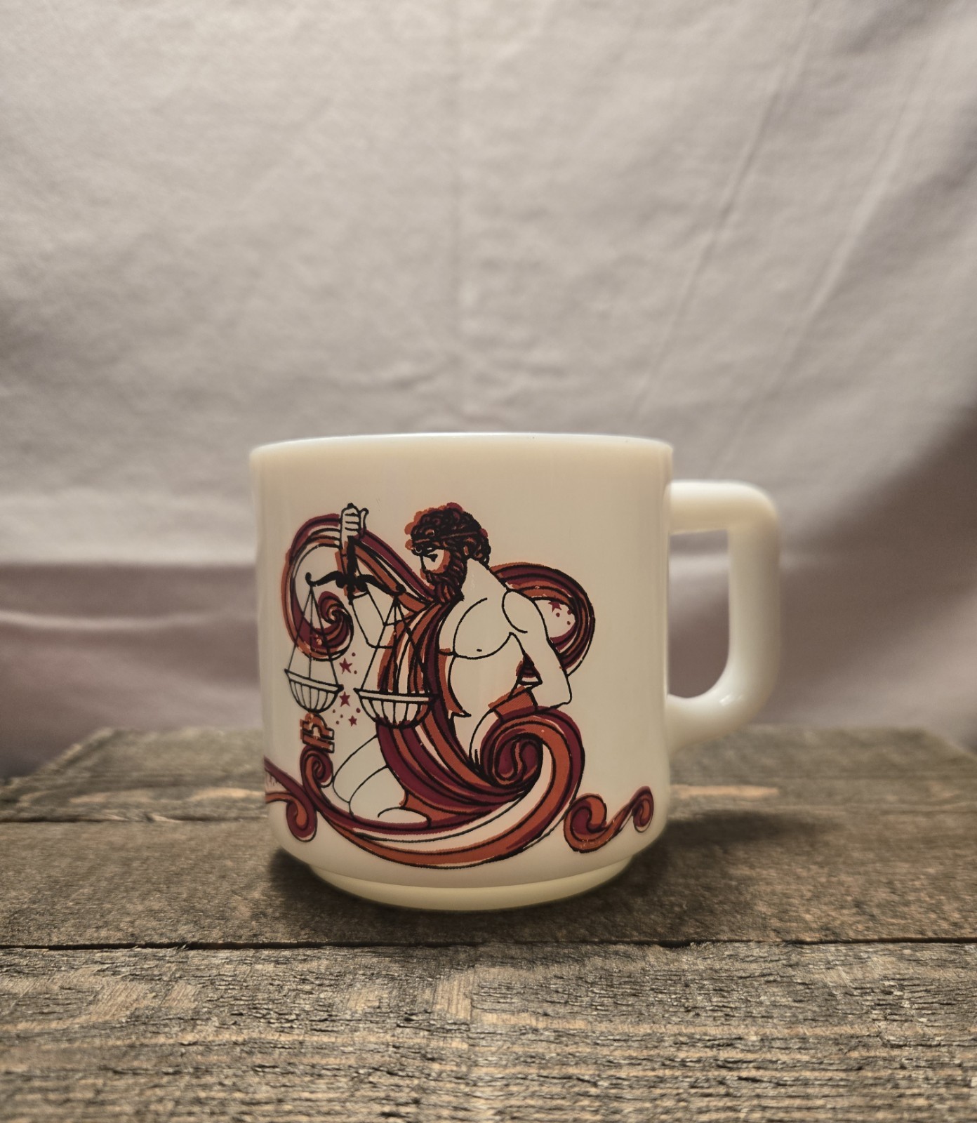 Vintage 1976 KMA Beverly Horoscope Milk Glass Mug - Libra Zodiac Coffee Cup
