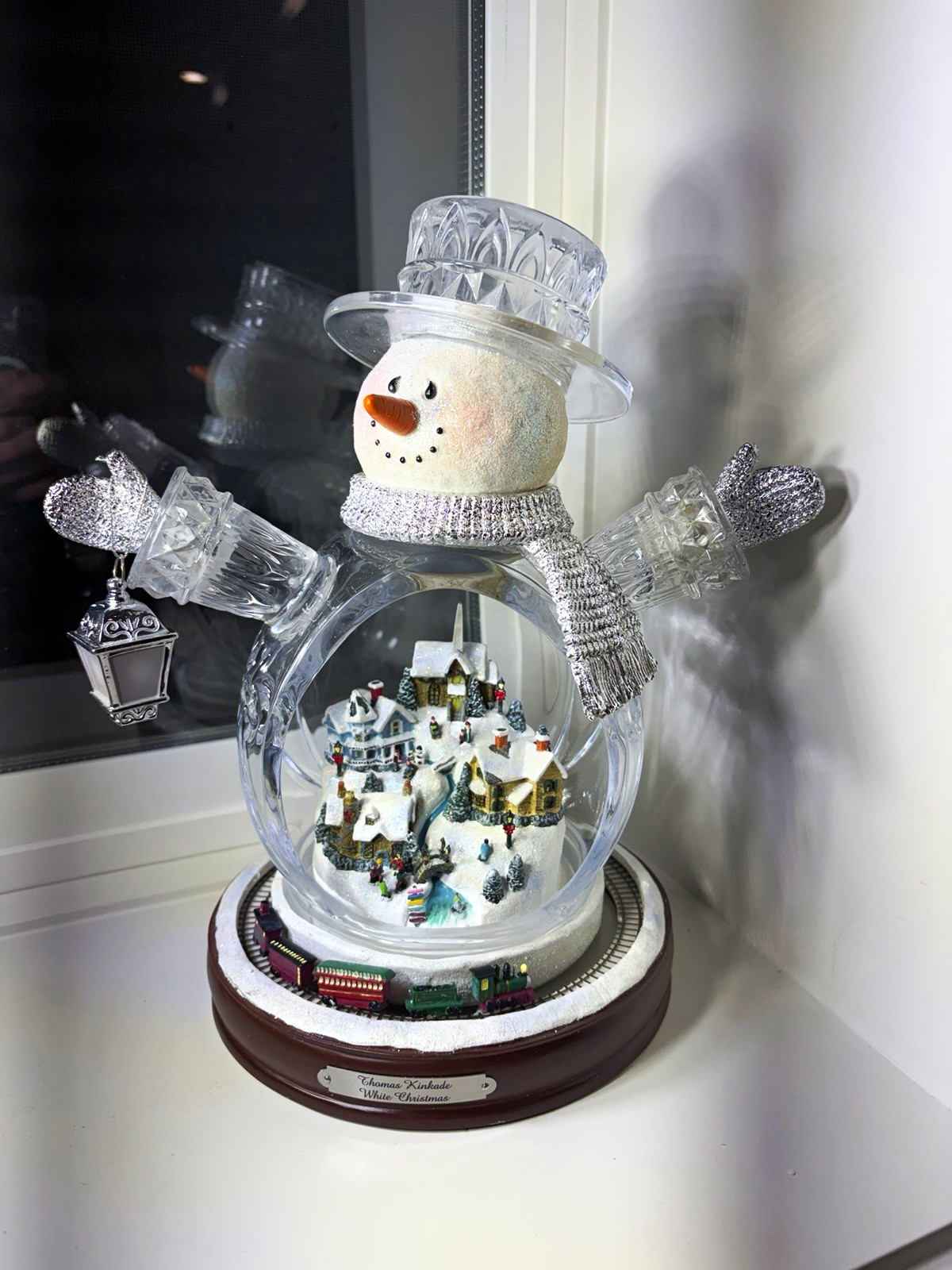 Thomas Kinkade White Christmas Snowman Moving Train Lights COA 2007