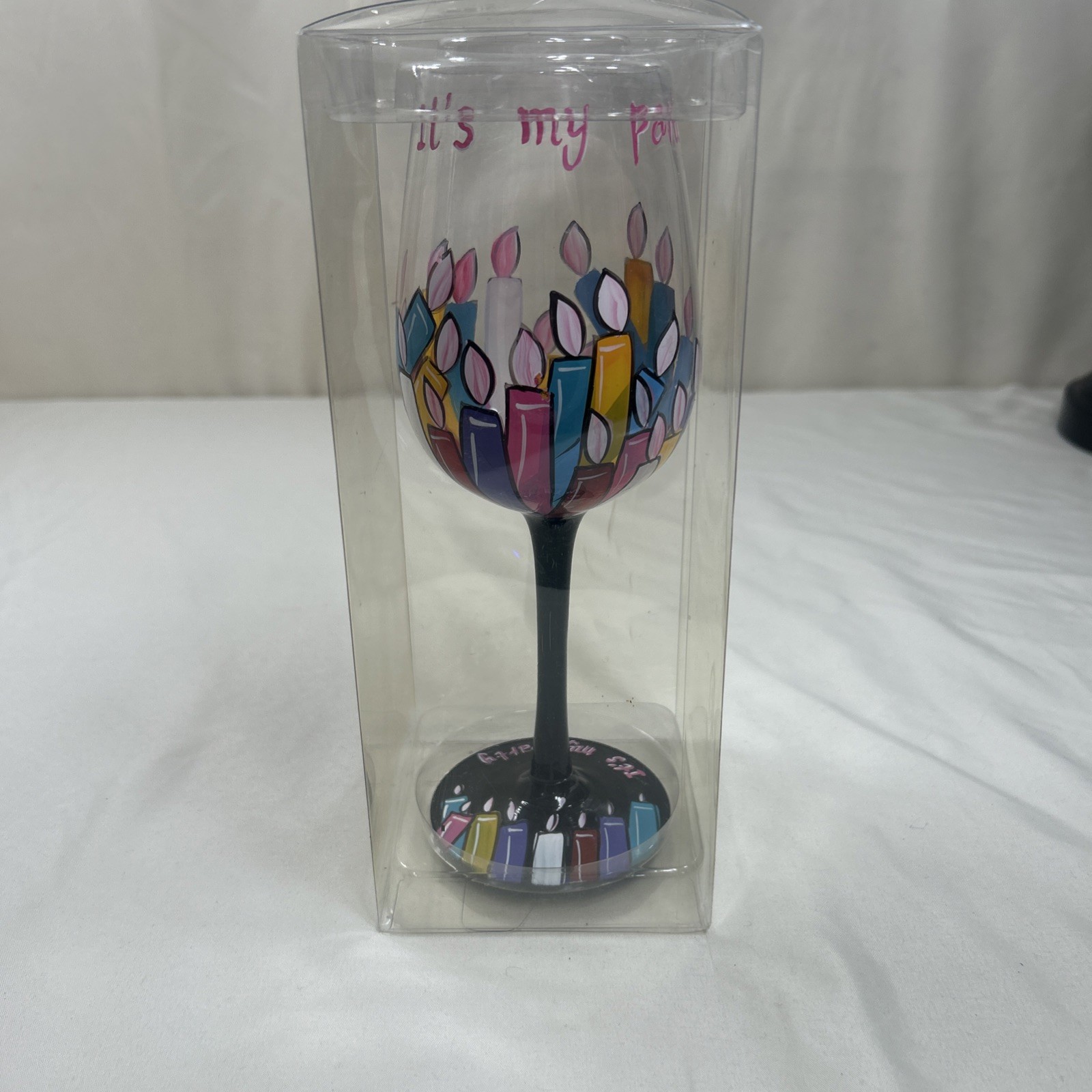 NEW De-Lite Hand Painted Wine Goblet It's My Party Design Birthday Candles NEW De-Lite Hand Painted Wine Goblet It's My Party Design Birthday Candles
