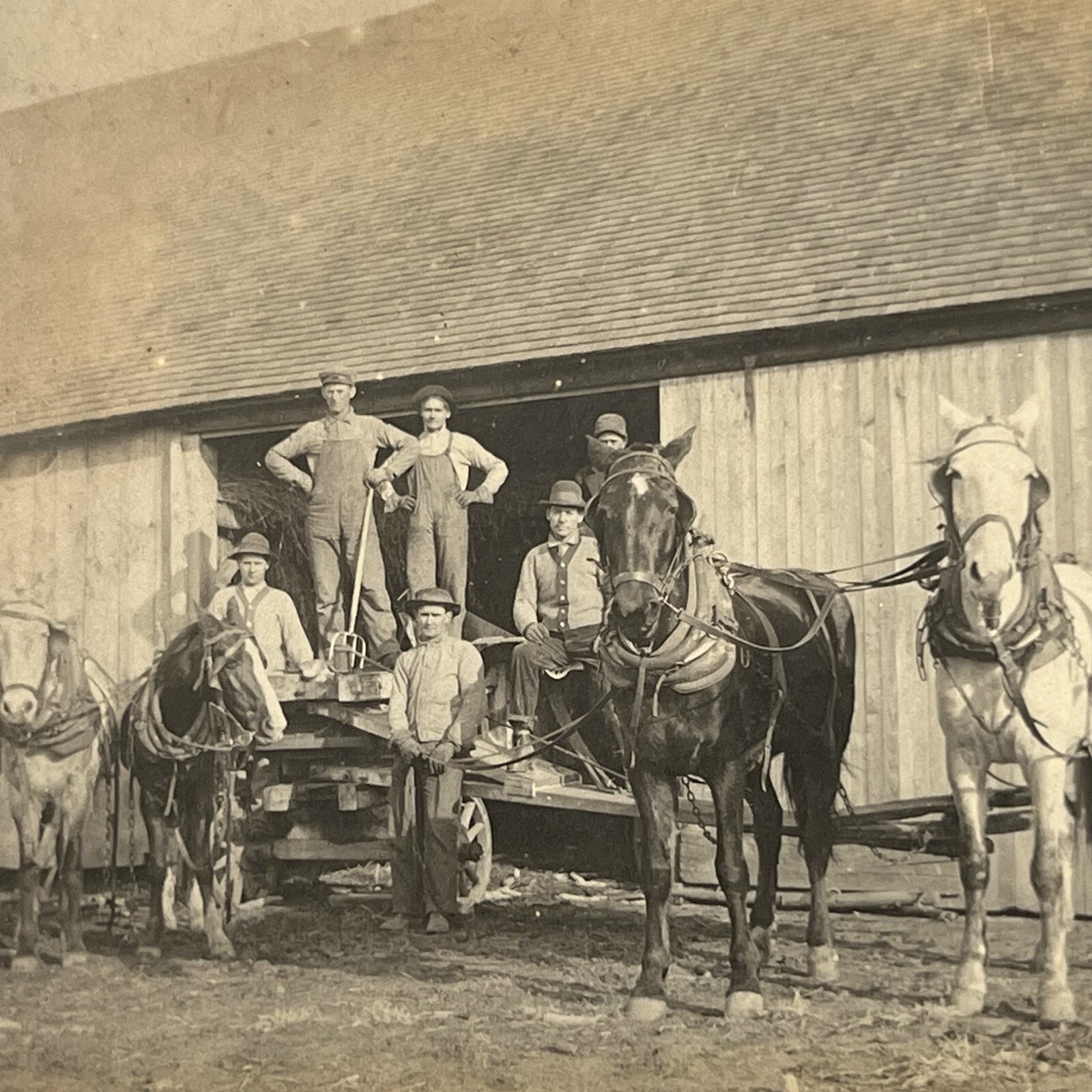 Antique RPPC Real Photograph Postcard Farmer Men Horse Wagon Farm Everyday Life