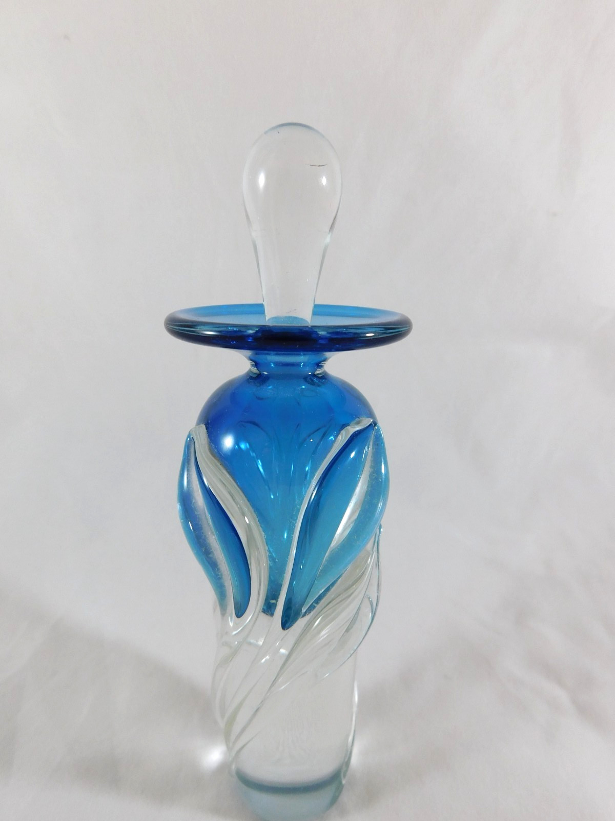 Vintage 1986 William Glasner Leaf Art Glass Perfume Bottle Blue Center