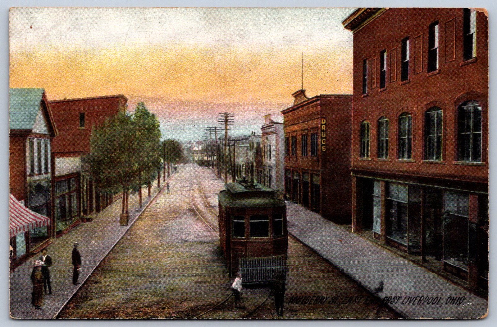 K29/ East Liverpool Ohio Postcard c1910 Mulberry Street Trolley 91