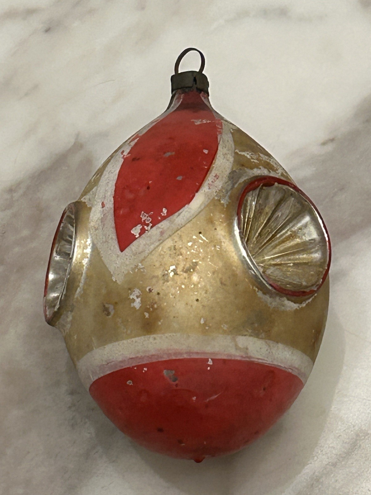 Vintage TRIPLE INDENT TEAR DROP Red Christmas Ornament LARGE 3.50\