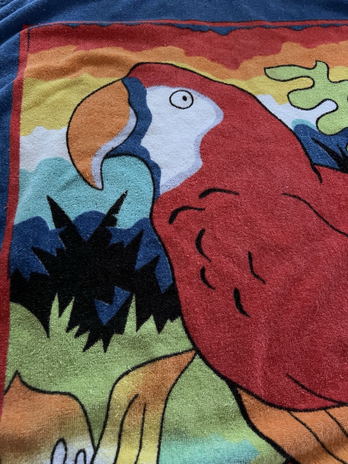 Vintage 70s Beach Towel Tropical Parrot Bright Colorful Cecil Saydah 100% Cotton