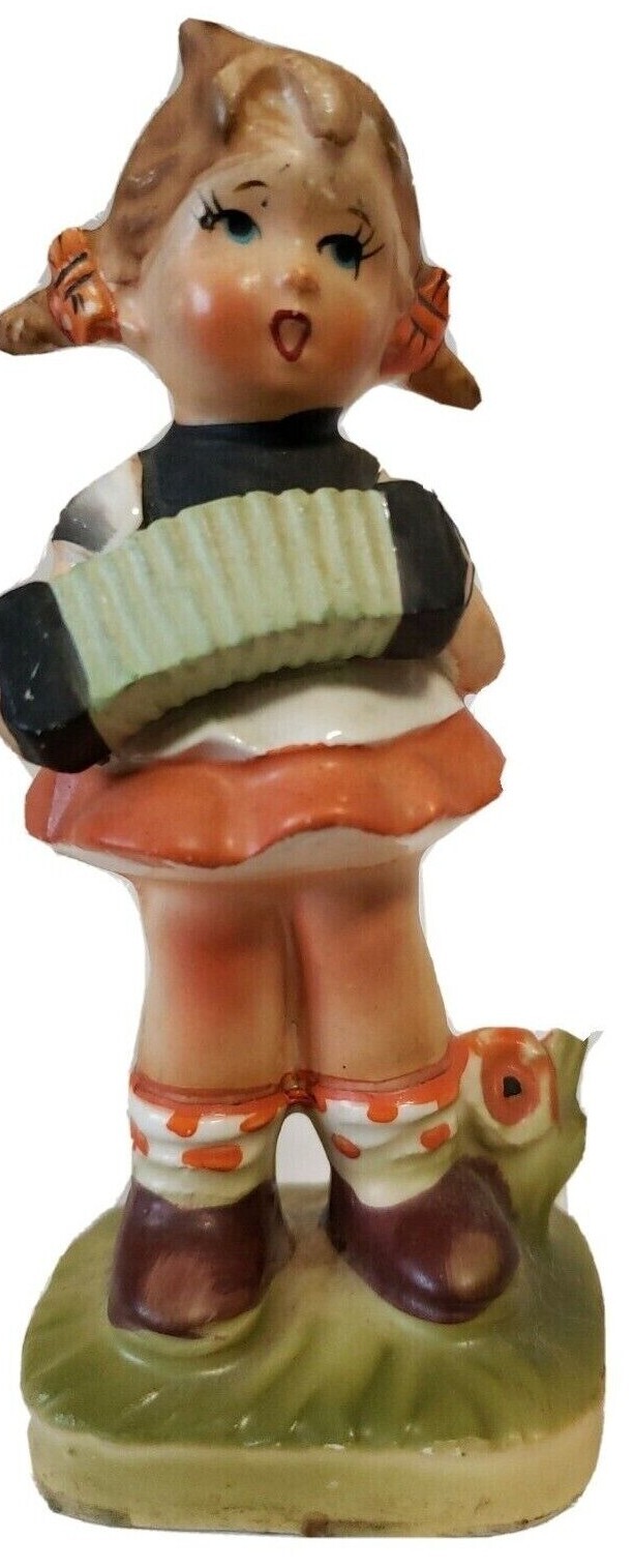 Vintage Japan Porcelain FIGURINE Young Girl Playing Accordion 5\
