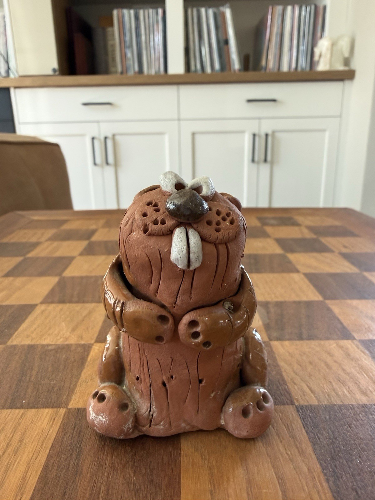 Vintage Handmade Terracotta Pottery Beaver Figurine Whimsical Happy Creatures