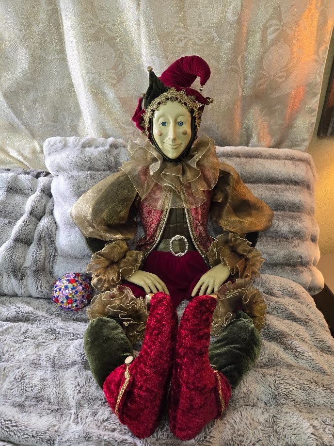 Costco Kirkland Decorative Old World Jester Doll Velvet Christmas Mardi Gras