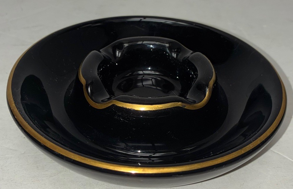 Vintage Hall Pottery  Ashtray Black Gold 666 Made In USA