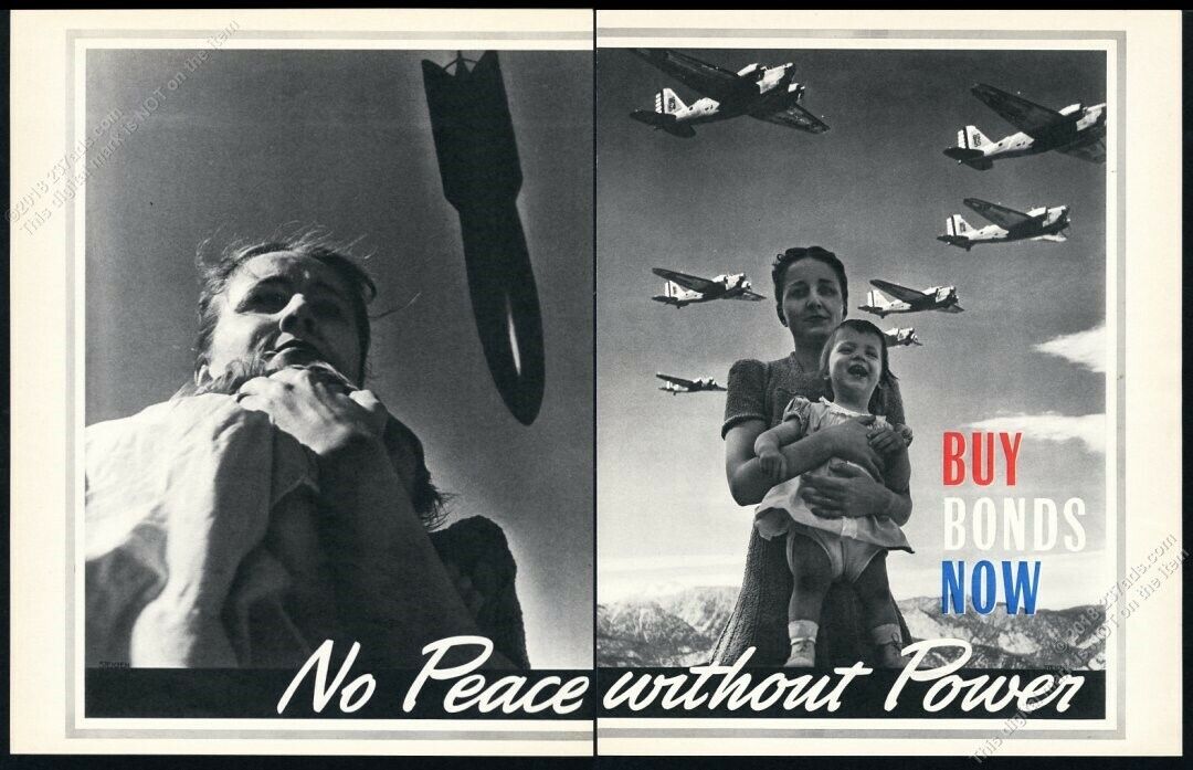 1941 No Peace Without Power Edward Steichen bomb mom child WWII vintage poster