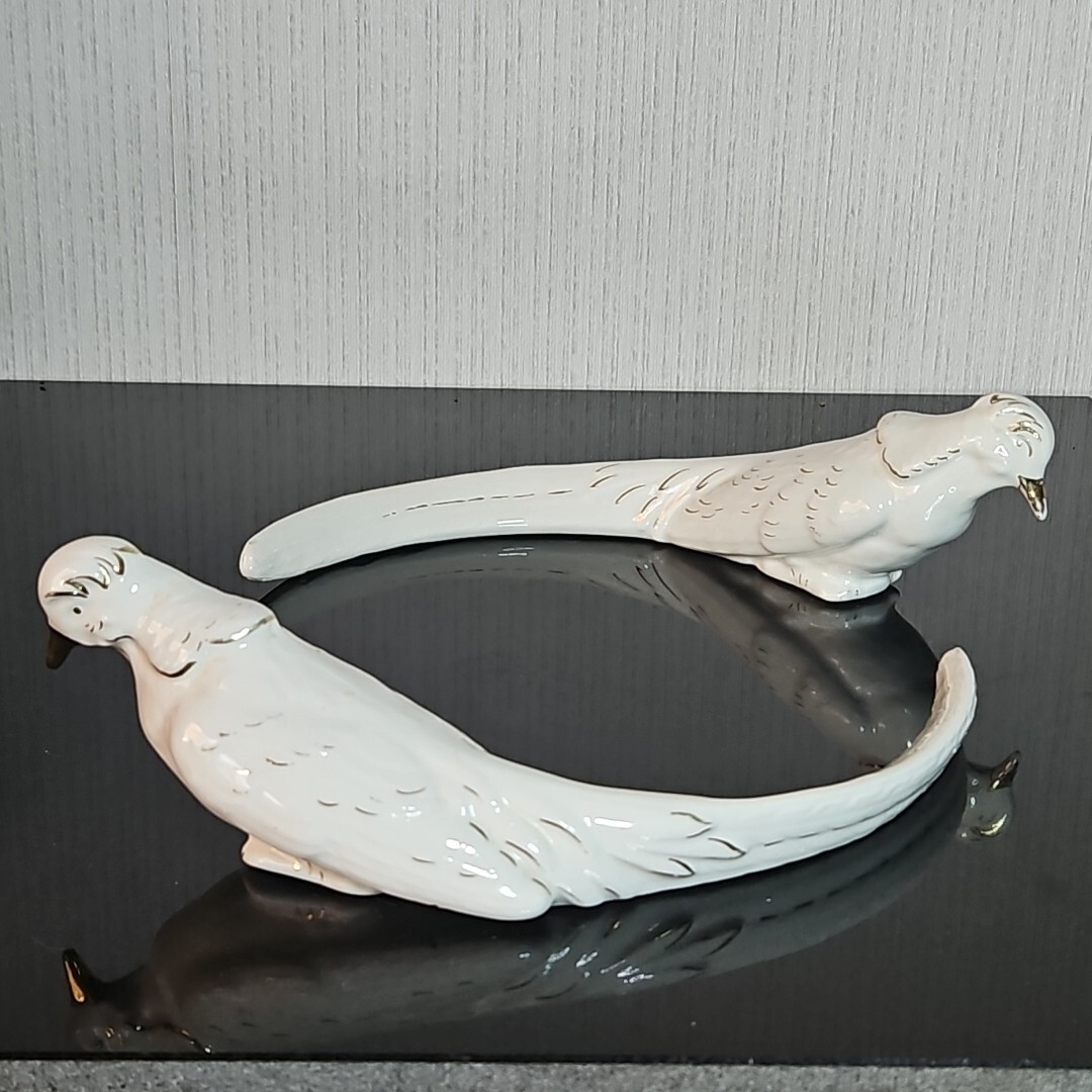 Vintage Czech Bird Figurines Handpainted Gold Porcelain Bohemian 40s Love Birds