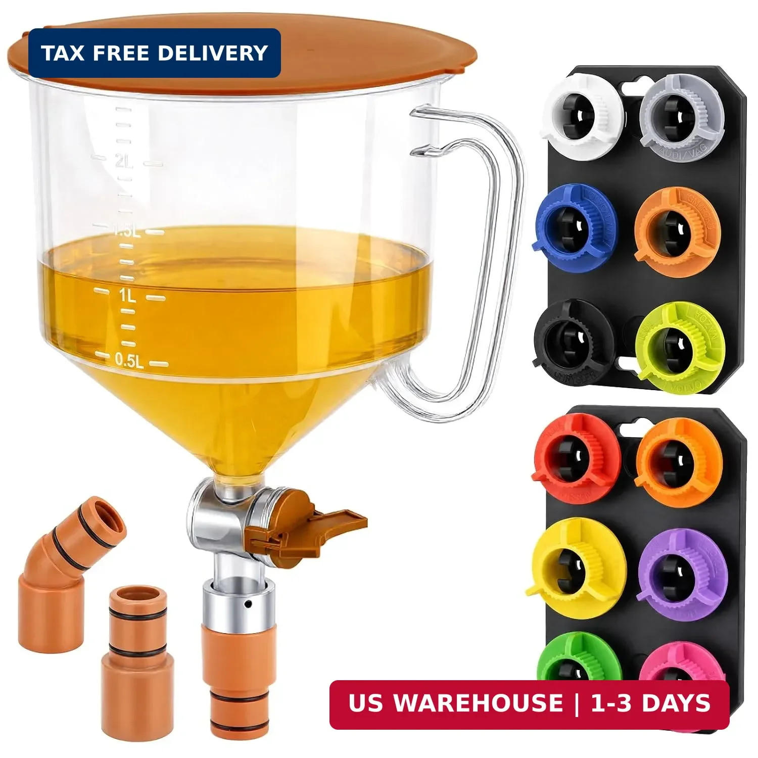 17PCS Engine Oil Funnel Kit 2L Capacity 12 Adapters Magnetic Trays
