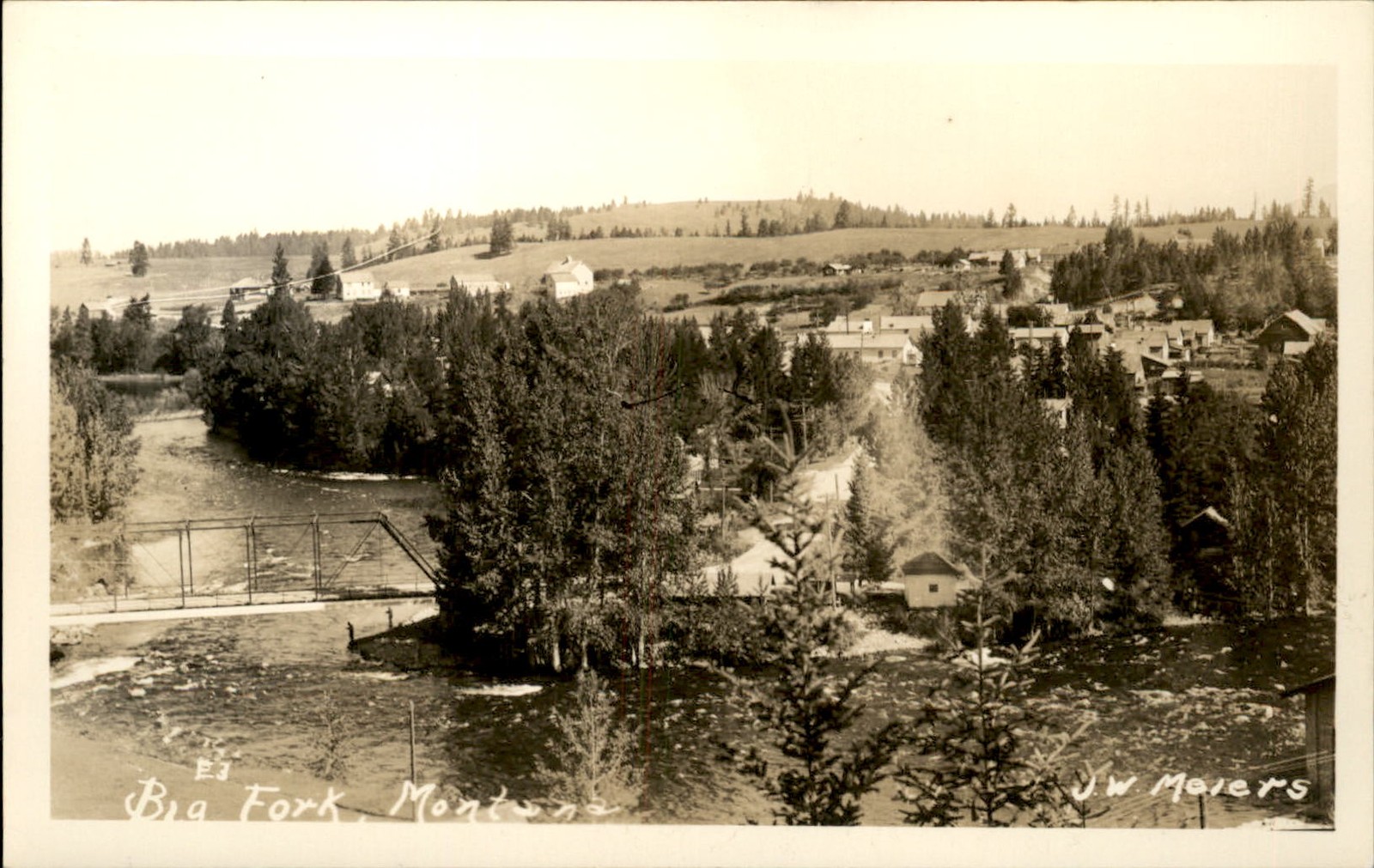 Big Fork MT River and Town View c1910s Real Photo Vintage Postcard bhn