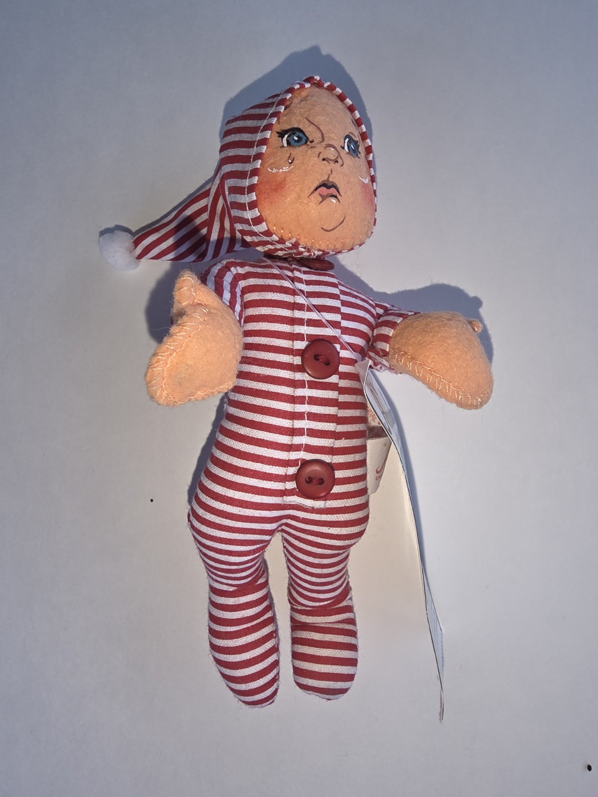Annalee 2006 Red Striped Pajama Kid Doll 6” Christmas Decor Hang Tag 762602 Mint