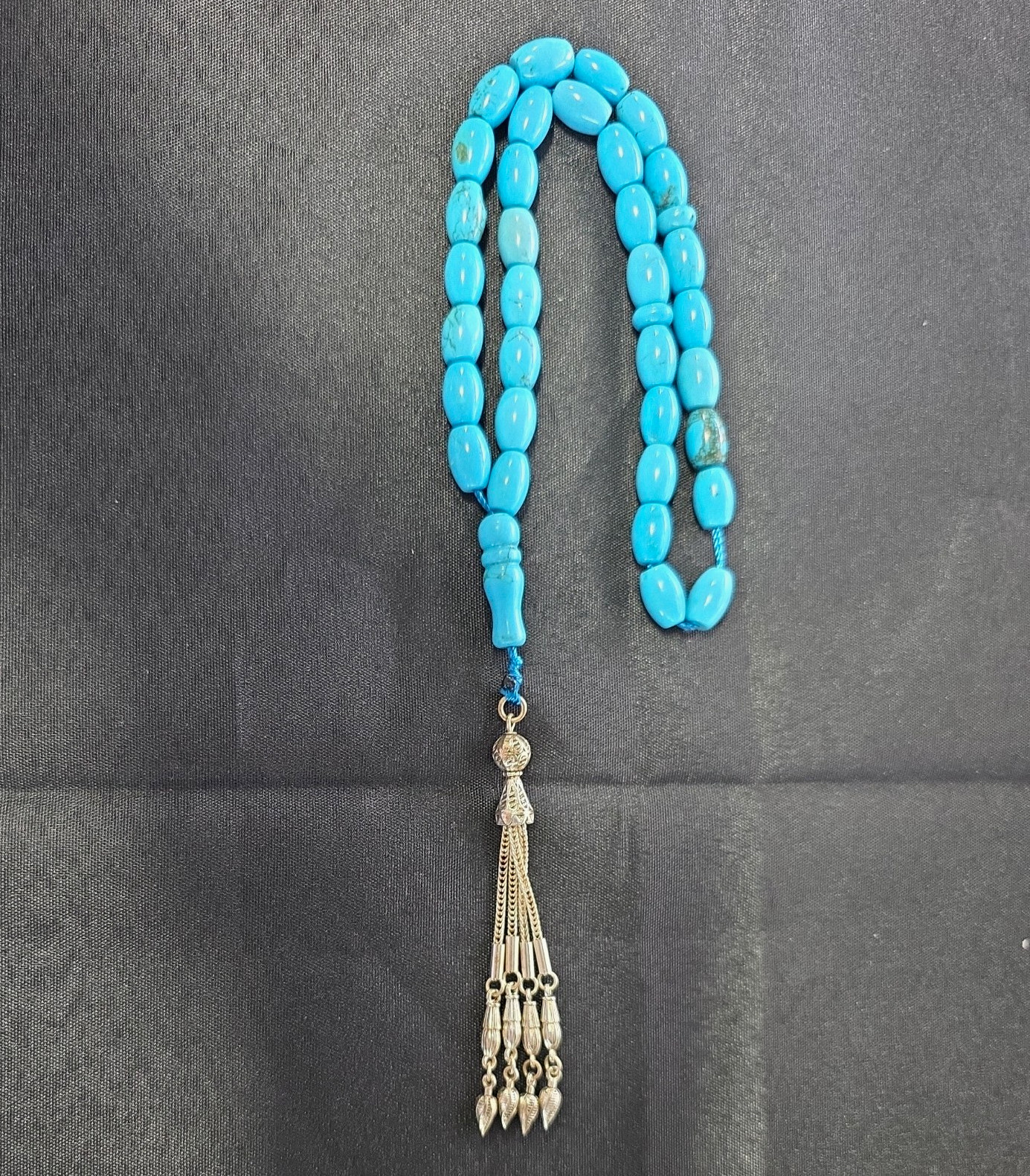 Turquoise Gemstone Rosary 33 Beads  925 silver 