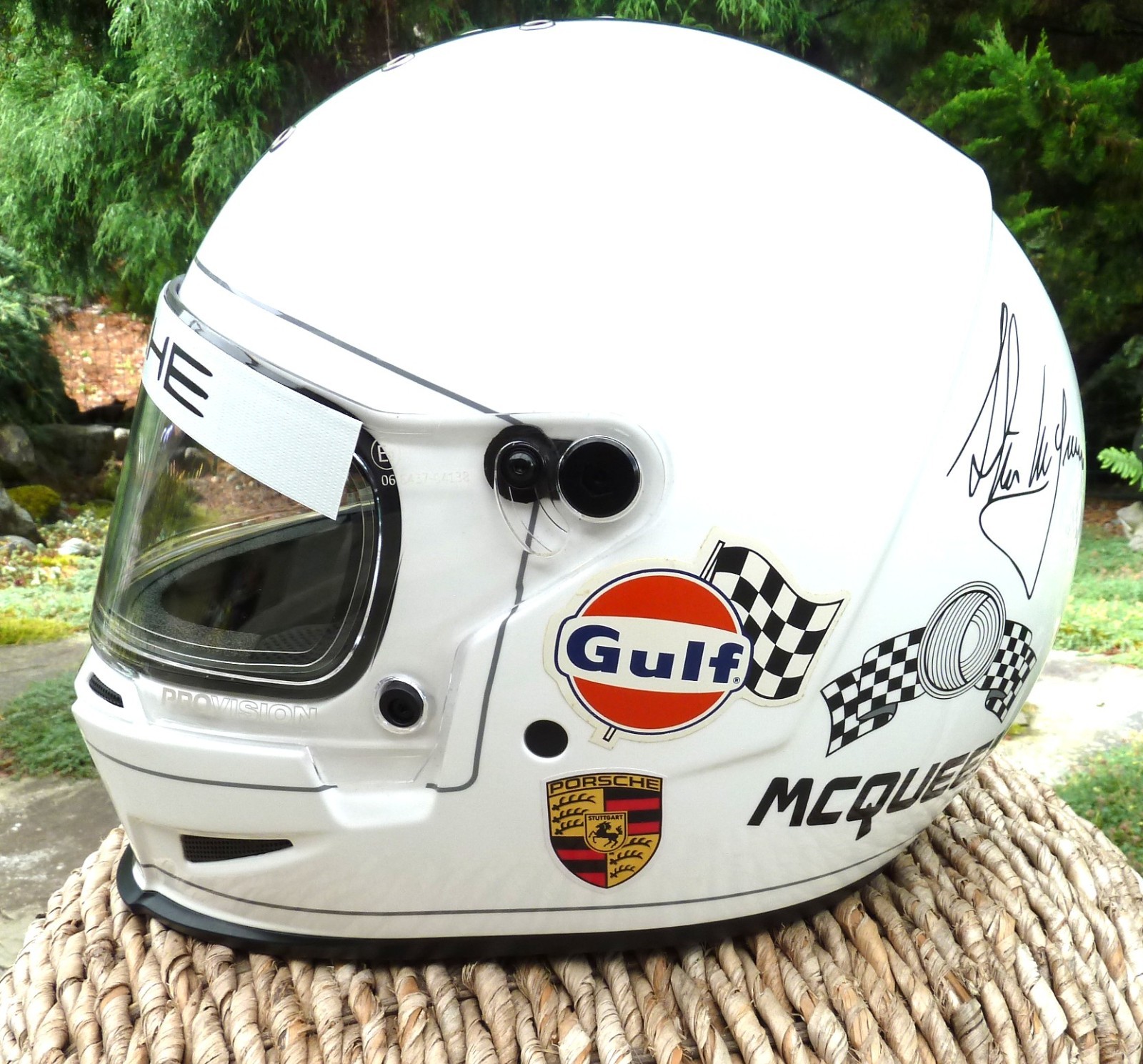 STEVE MCQUEEN LTD ED, SIGNATURE BELL ELIMINATOR GULF-PORSCHE LEMANS HELMET, XL