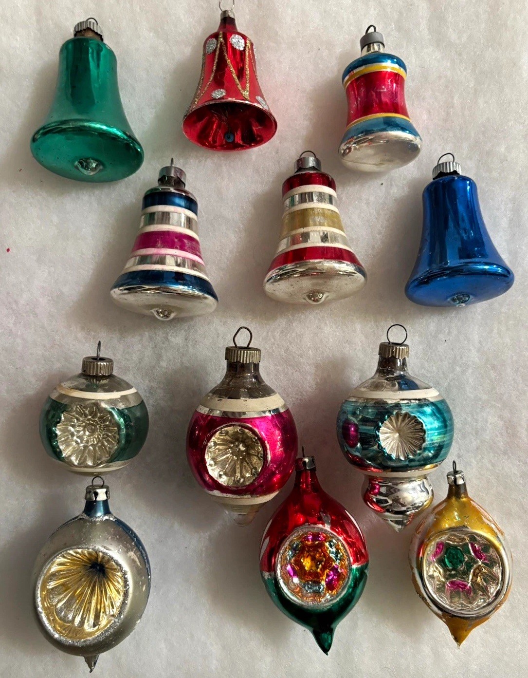 Lot of 12 Christmas Ornaments Shiny Brite, Poland, USA Indent, Bells Indent  Box
