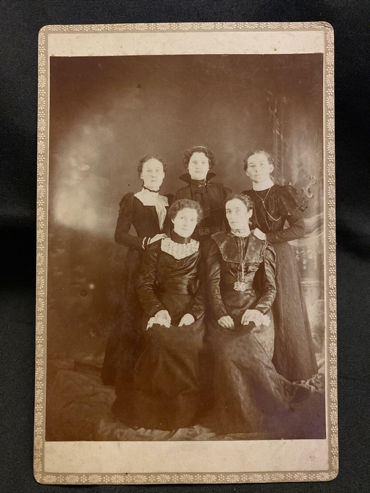 Antique Cabinet Card Photo 5 Fabulous Victorian Women in Elegant Black Dresses