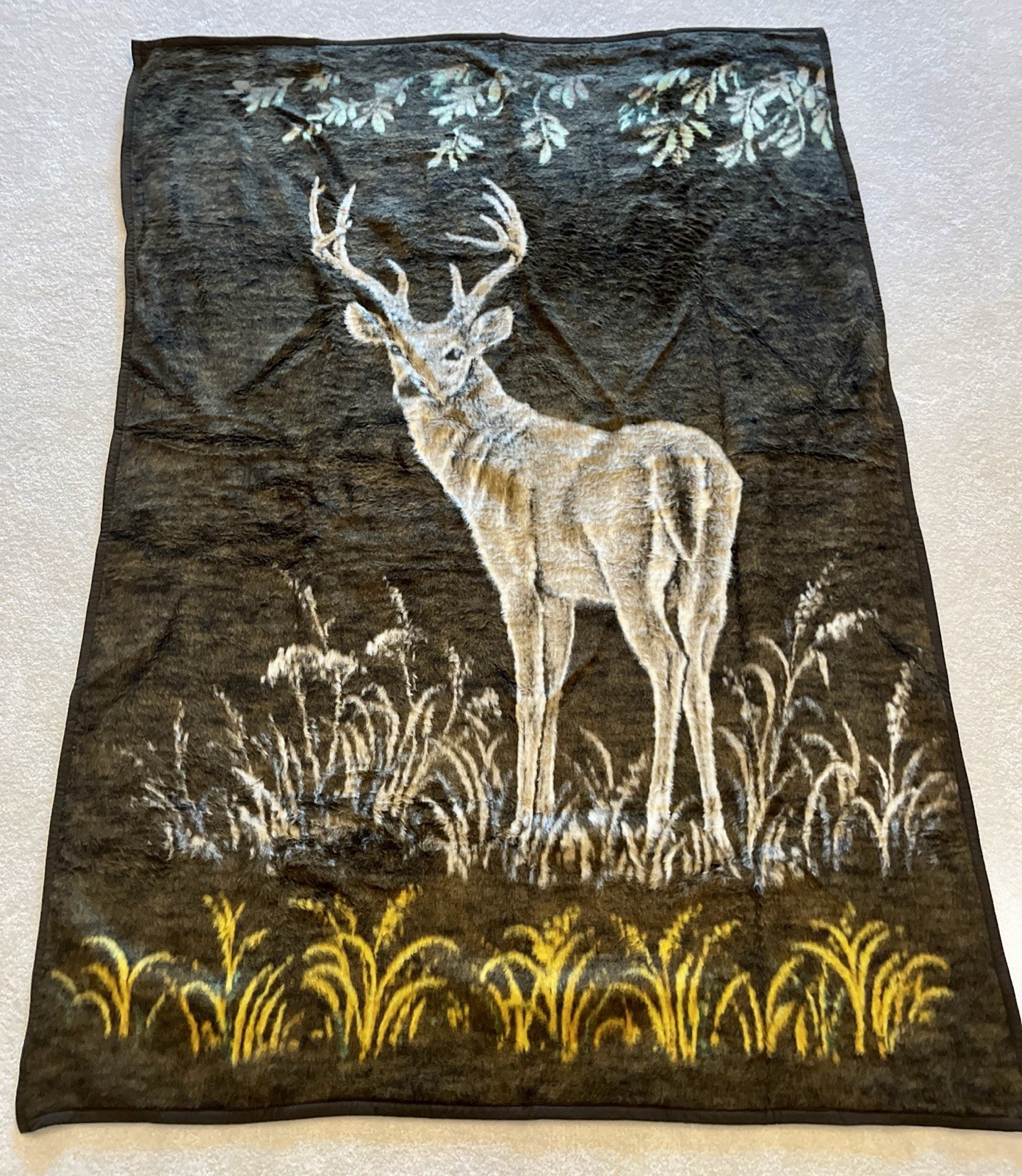 Vtg Biederlack West Germany Deer Blanket BBuck Reversible Velour Throw RN59